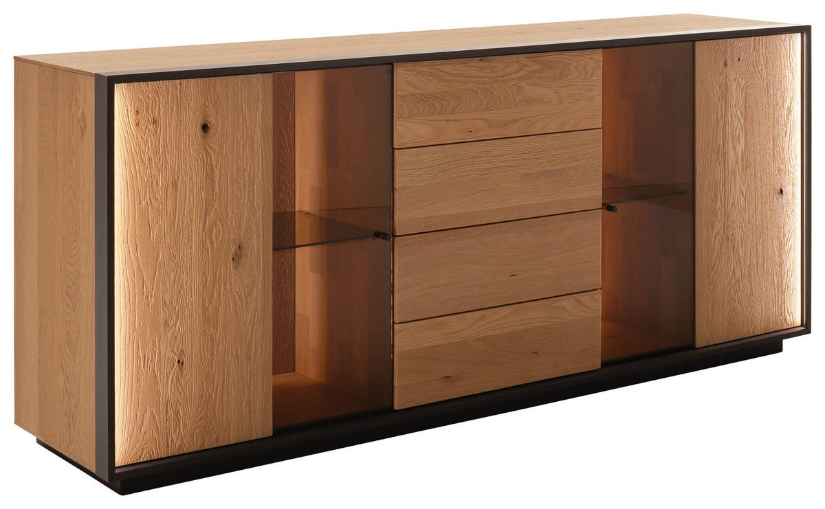 SIDEBOARD Eichefarben  192/82/45 cm  - Eichefarben/Anthrazit, Design, Glas/Holz (192/82/45cm) - Schöner Wohnen