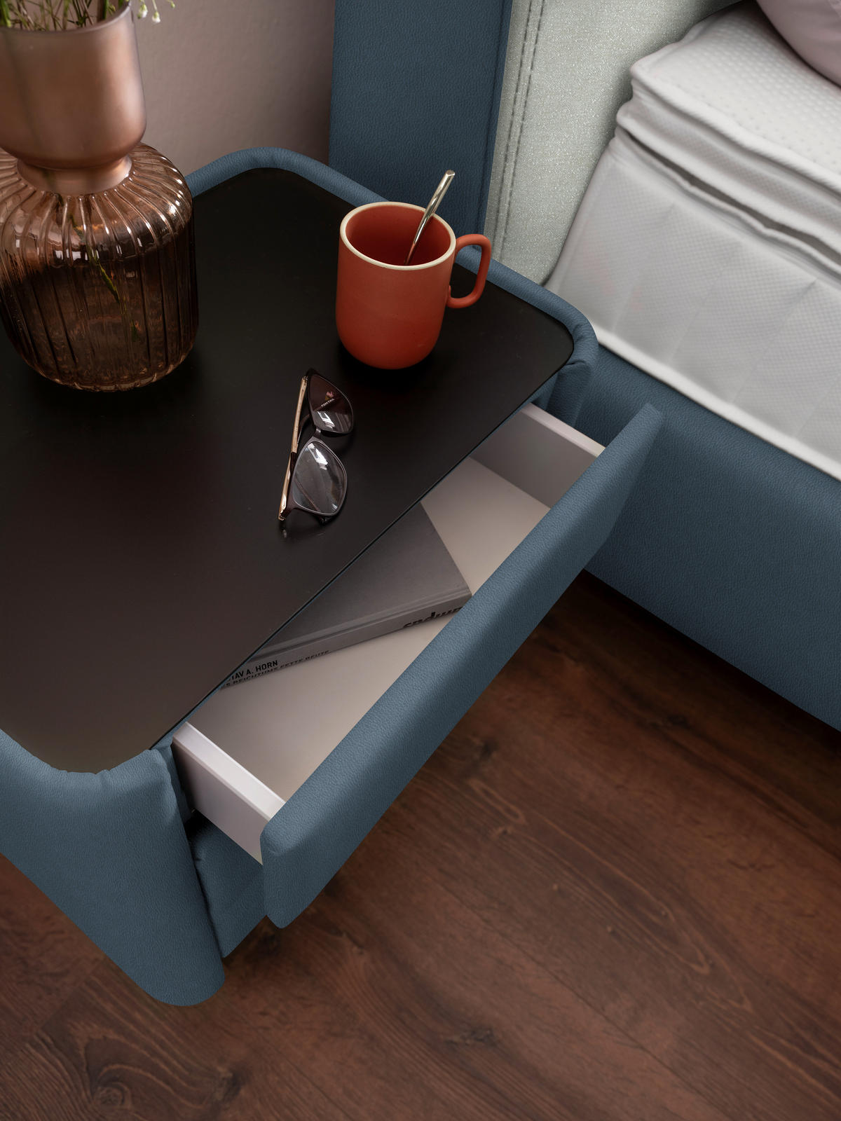 BOXSPRINGBETT 180/200 cm  in Blau, Hellgrau  - Blau/Hellgrau, Design, Textil/Metall (180/200cm) - Johann Jakob