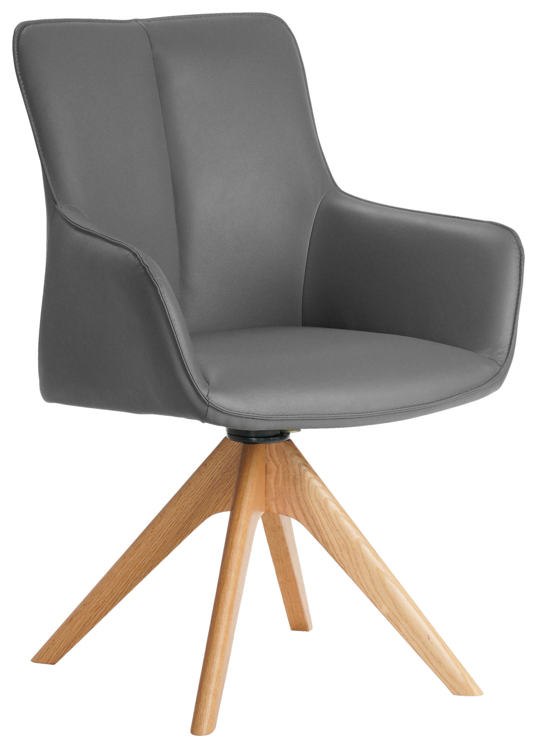 ARMLEHNSTUHL in Holz, Metall, Leder Grau  - Eichefarben/Grau, MODERN, Leder/Holz (64/87/60cm) - Novel