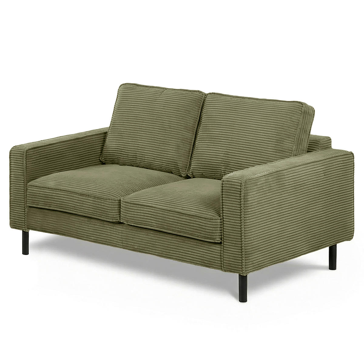 2-SITZER-SOFA Cord Olivgrün  - Schwarz/Olivgrün, Design, Textil/Metall (148/85/92cm) - Livetastic
