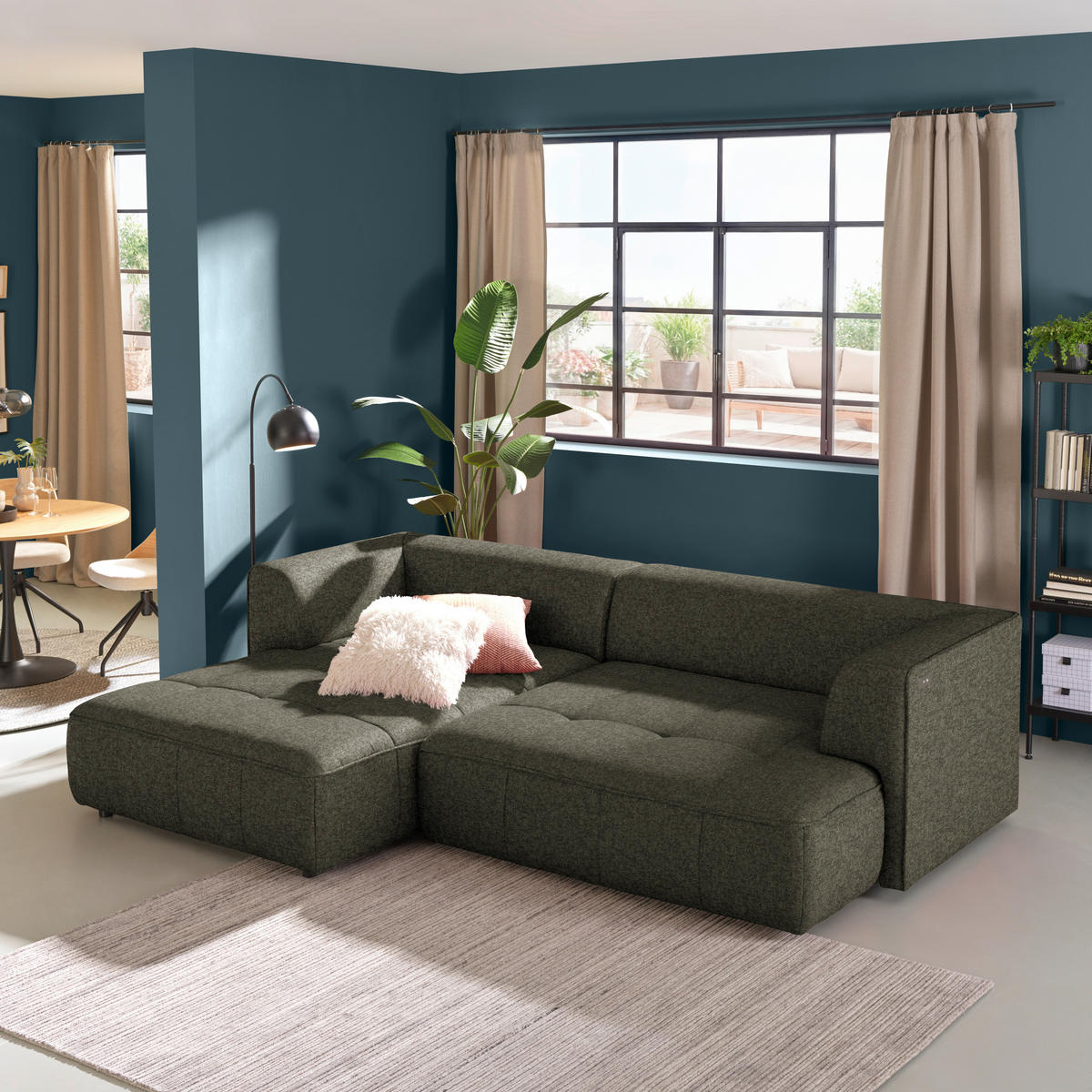 ECKSOFA Webstoff Olivgrün  - Schwarz/Olivgrün, Design, Kunststoff/Textil (188/288cm) - Welnova