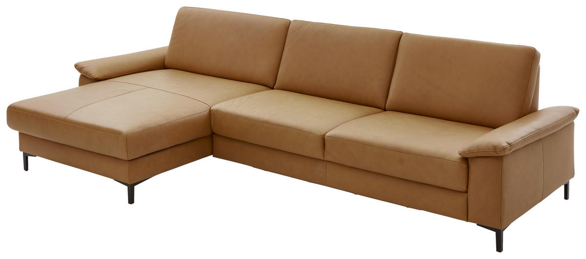 ECKSOFA in Echtleder Currygelb  - Currygelb/Schwarz, Design, Leder/Metall (176/334cm) - Dieter Knoll
