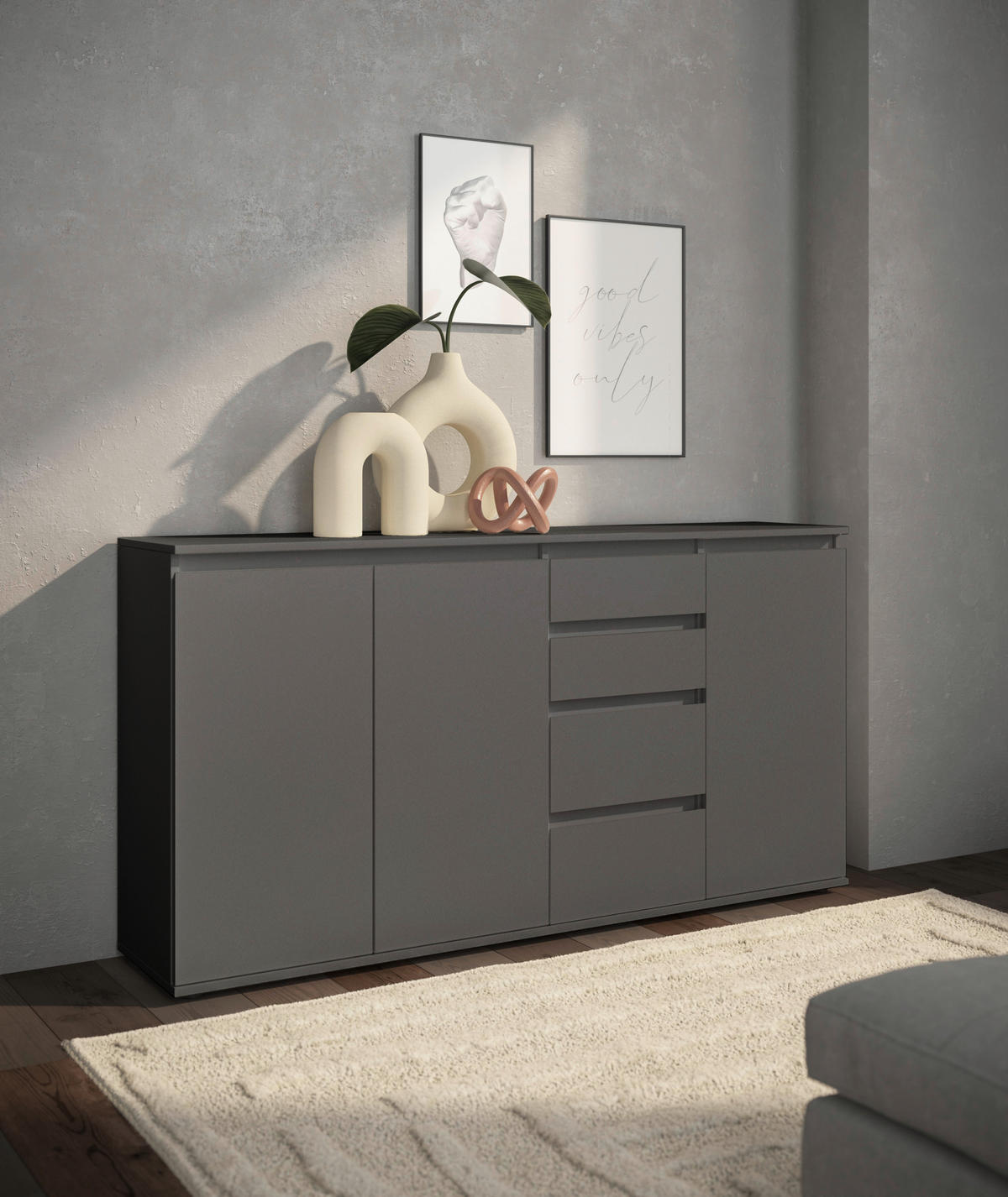 SIDEBOARD Brest 160/84/35 cm 4 Schublade(n)  - Anthrazit/Grau, Design, Holzwerkstoff/Kunststoff (160/84/35cm) - Boxxx