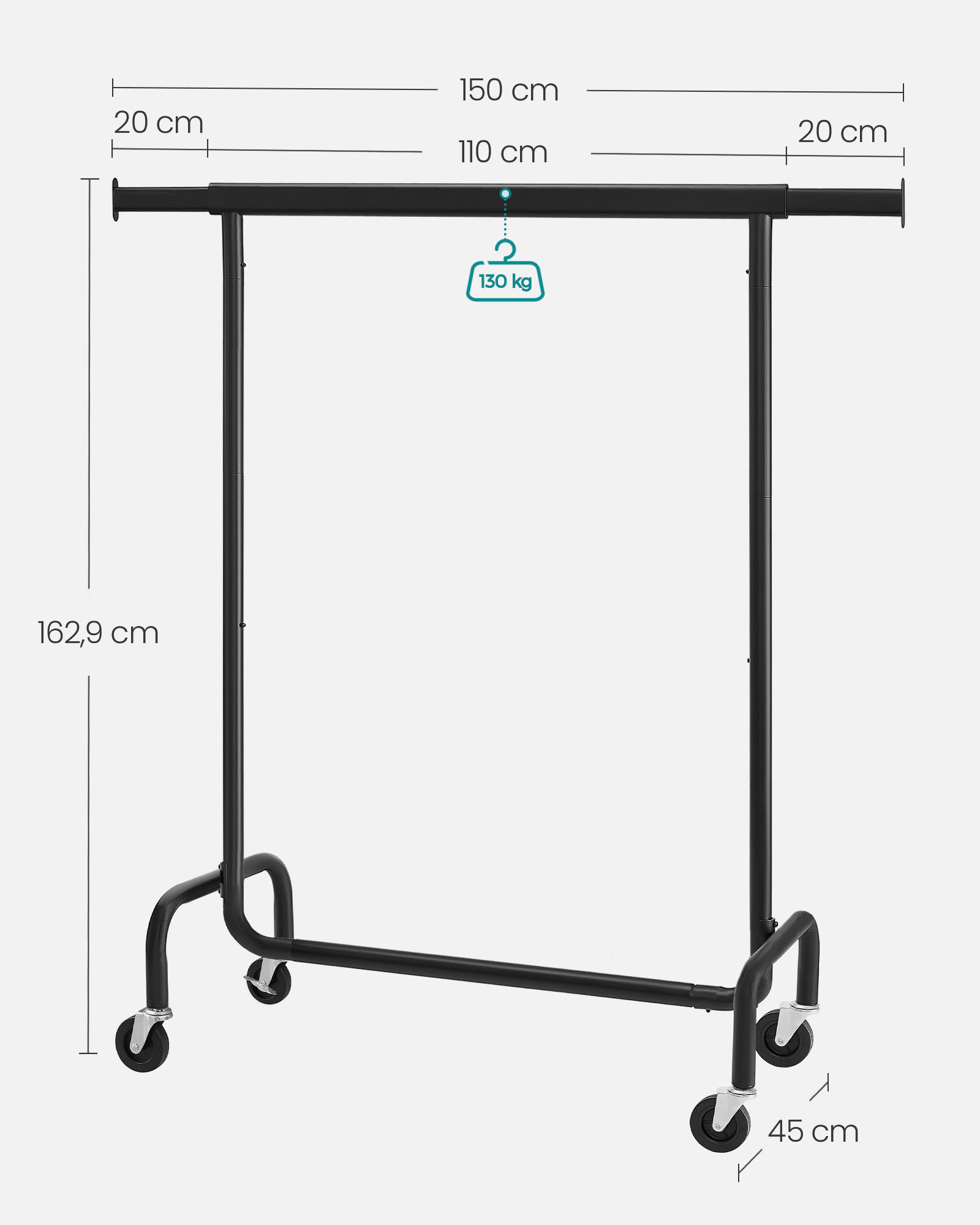 KLEIDERWAGEN in Schwarz 110/162,9/45 cm   - Schwarz, Basics, Kunststoff/Metall (110/162,9/45cm)