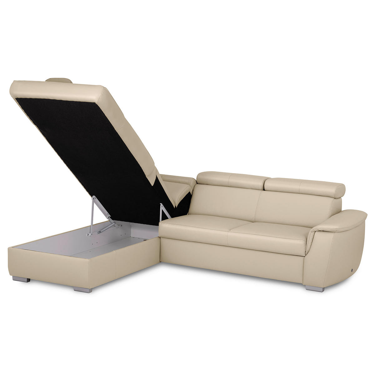 WOHNLANDSCHAFT  in Kombination Echtleder/Lederlook Grau  - Grau, Leder/Metall (211/262cm) - Celina Home