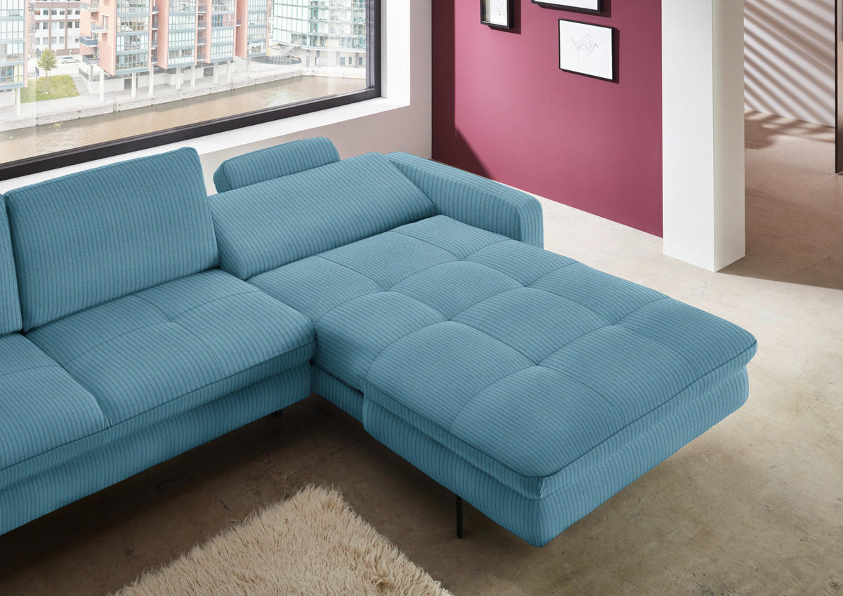 ECKSOFA in Cord Petrol  - Petrol/Schwarz, Design, Textil/Metall (302/178cm) - Beldomo Style
