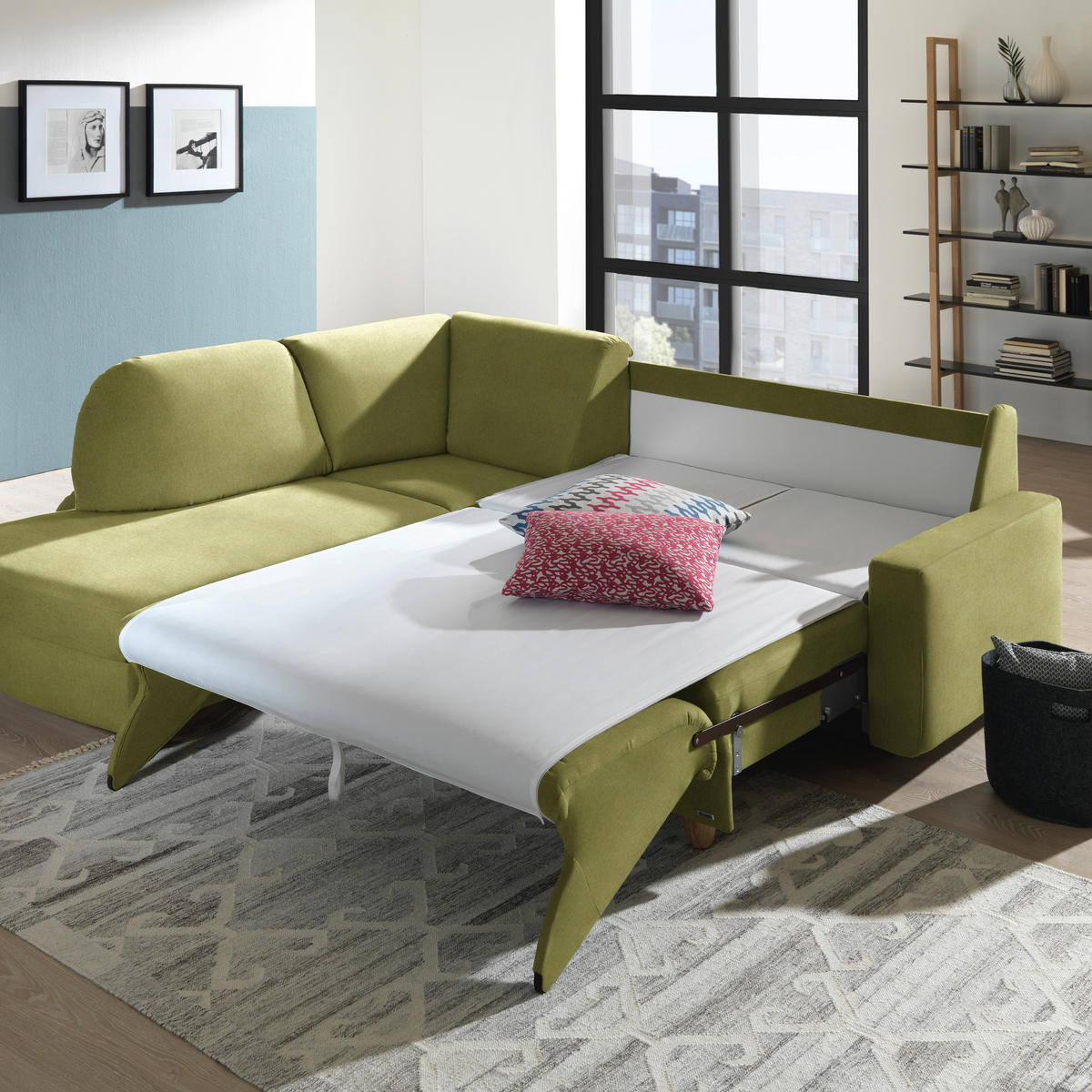ECKSOFA in Flachgewebe Limette  208/227 cm  - Eichefarben/Limette, KONVENTIONELL, Holz/Textil (208/227cm) - Sedda