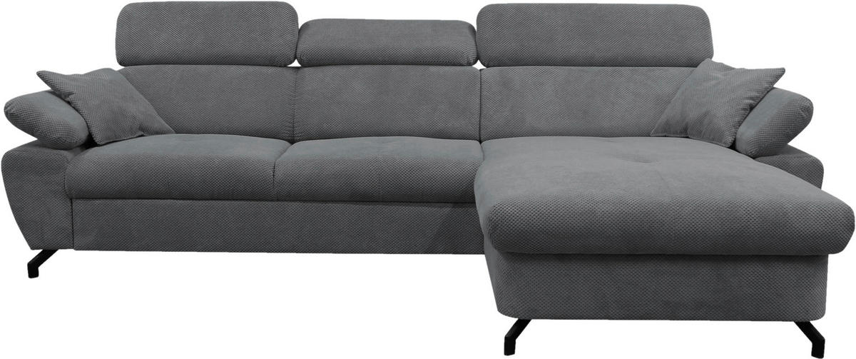 ECKSOFA OMEGA in Chenille Dunkelgrau  280/186 cm  - Dunkelgrau/Schwarz, Design, Textil/Metall (280/186cm) - MID.YOU
