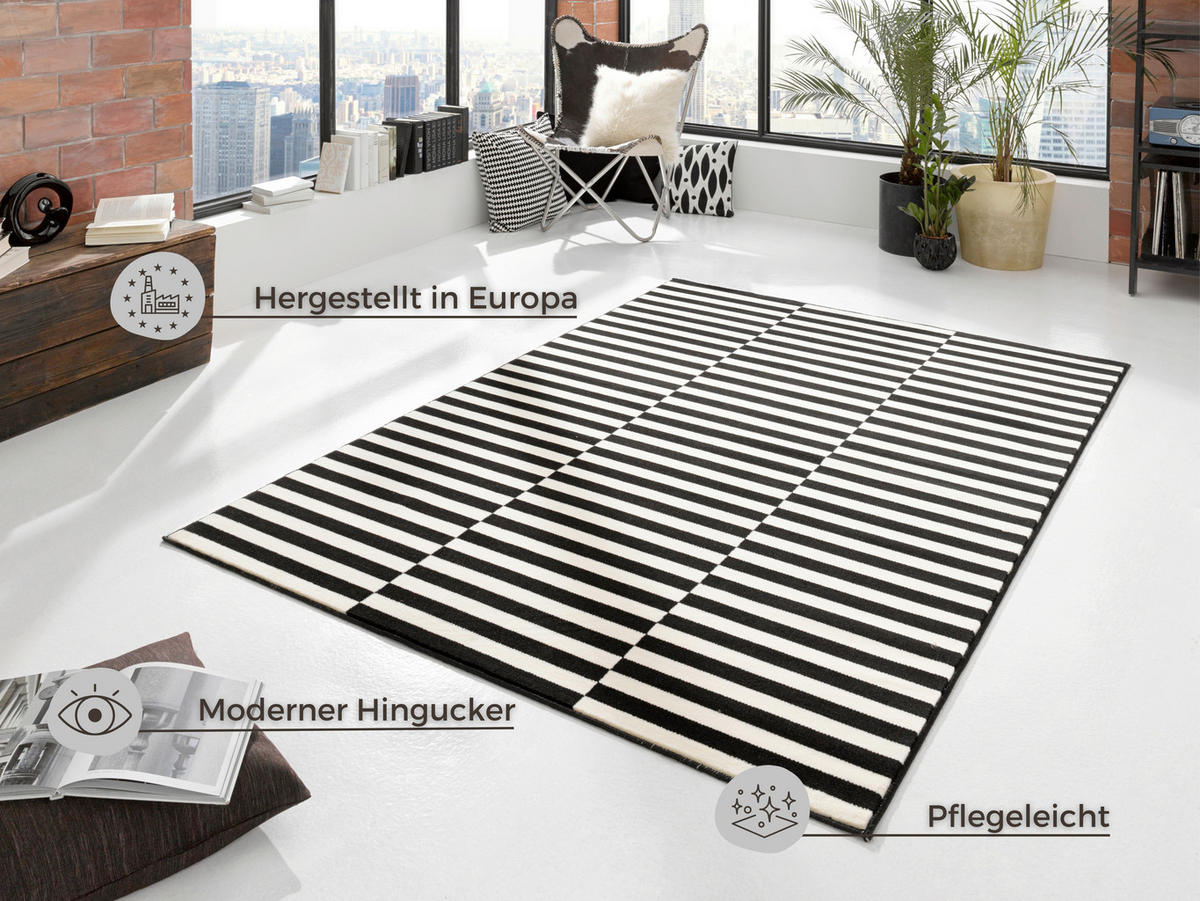 FLACHWEBETEPPICH 80/150 cm Gloria Creme, Schwarz  - Creme/Schwarz, Design, Kunststoff/Textil (80/150cm)