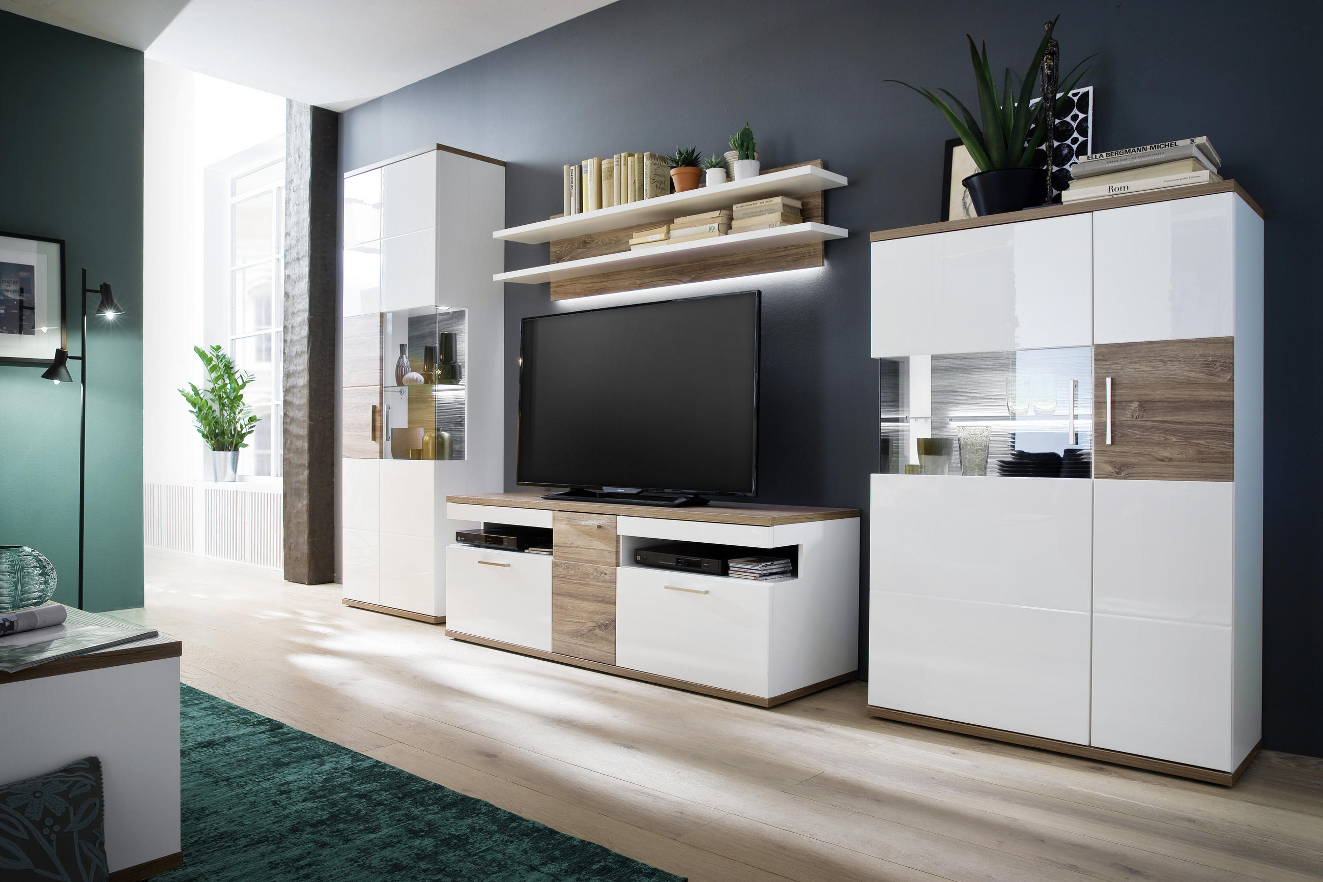 HÖG BYRÅ Colombo  i 90/135/37 cm  - vit/nickelfärgad, Design, metall/trämaterial (90/135/37cm) - Livetastic