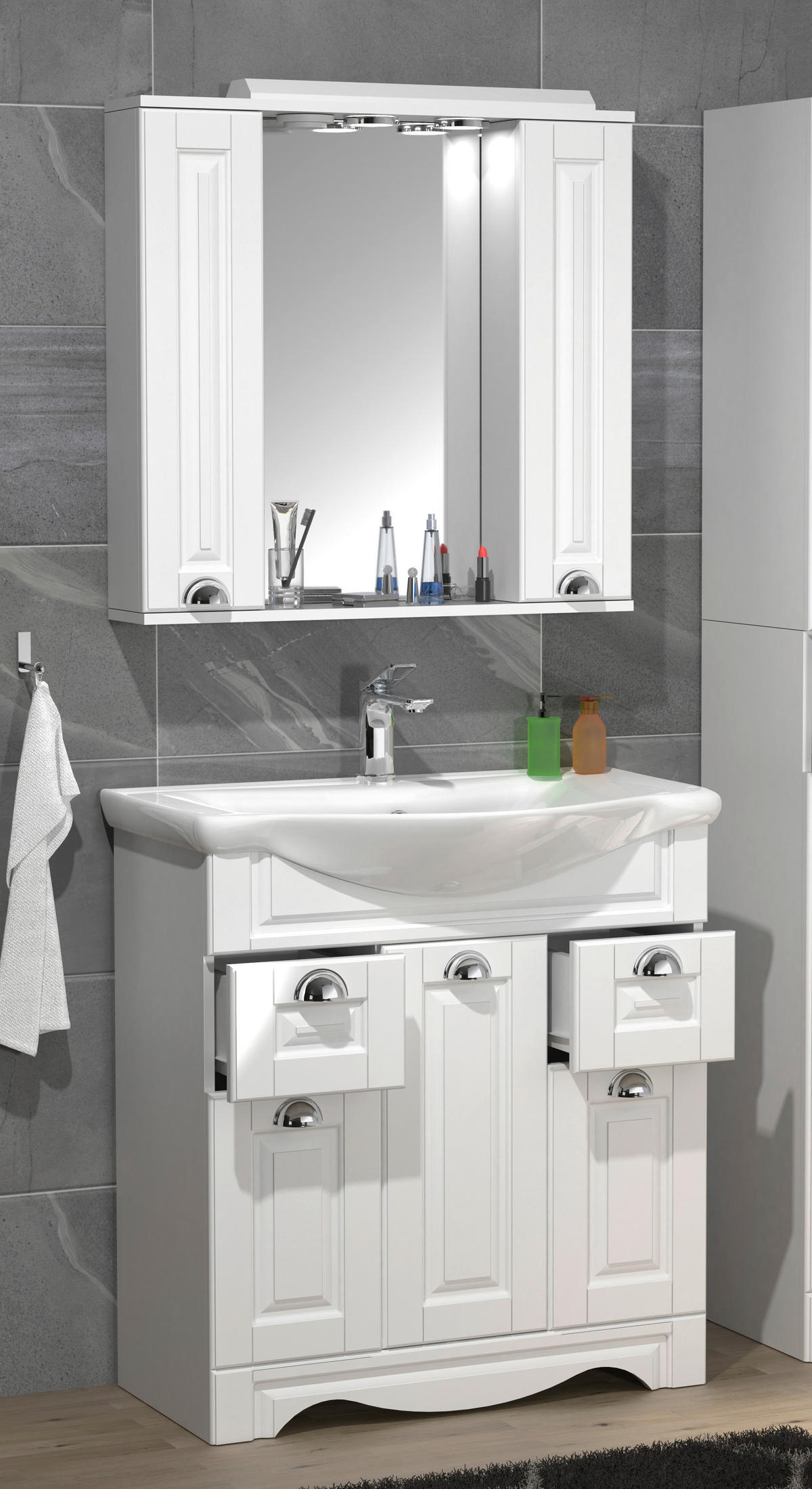 BADEZIMMER 3-teilig  in 75 cm  - Silberfarben/Weiß, MODERN, Glas/Keramik (75cm) - MID.YOU