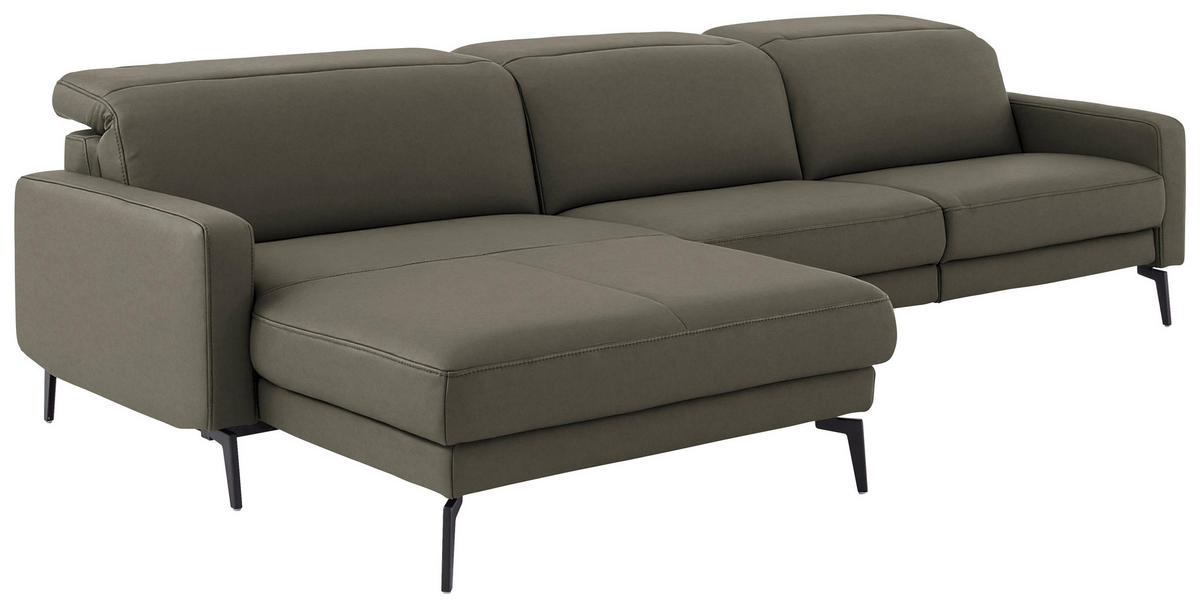 ECKSOFA  Echtleder Graubraun  - Graubraun/Schwarz, Design, Leder/Metall (179/323cm) - Dieter Knoll