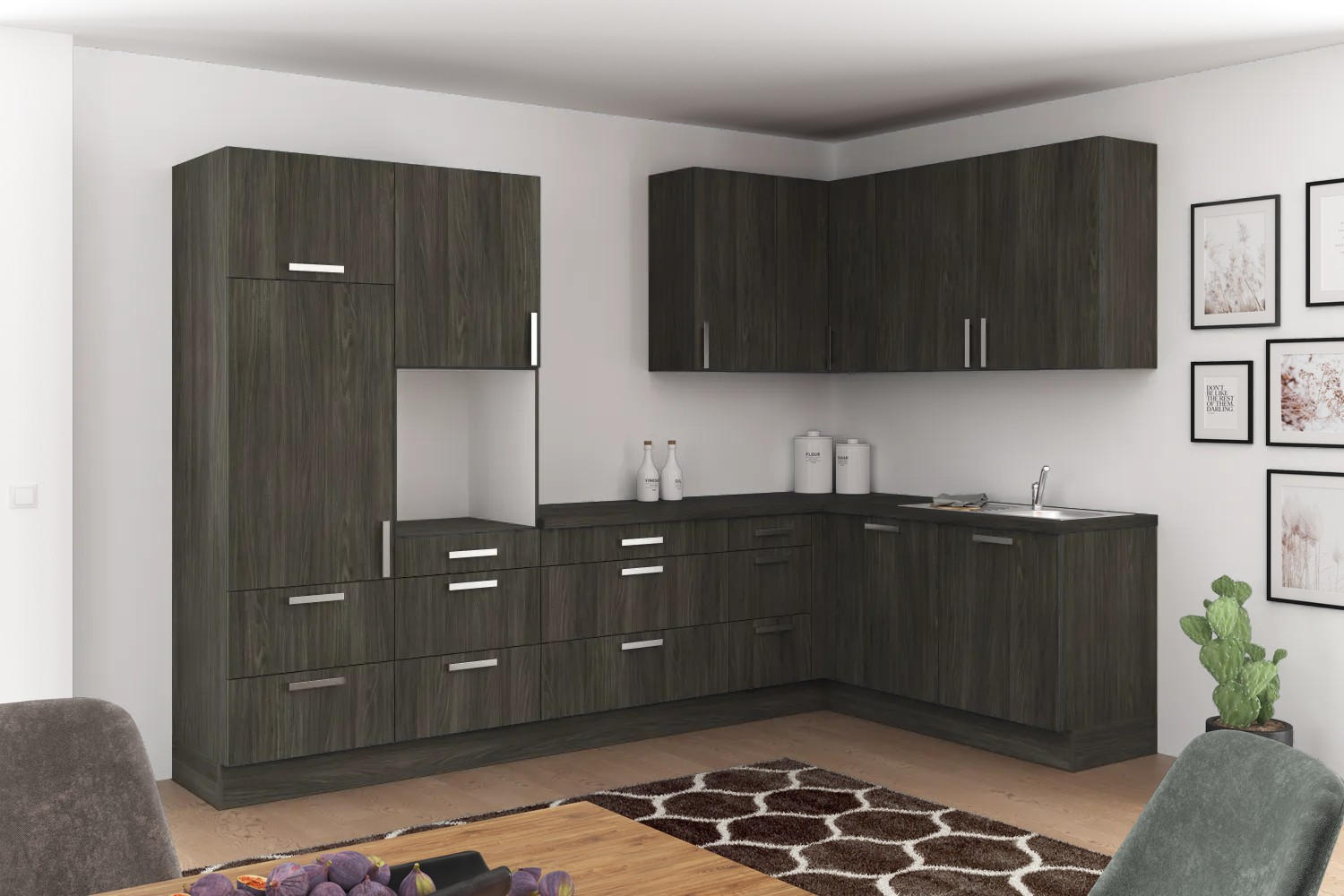 Eckküche Ip2200 ohne Geräte 320x185 cm Ulme Dekor