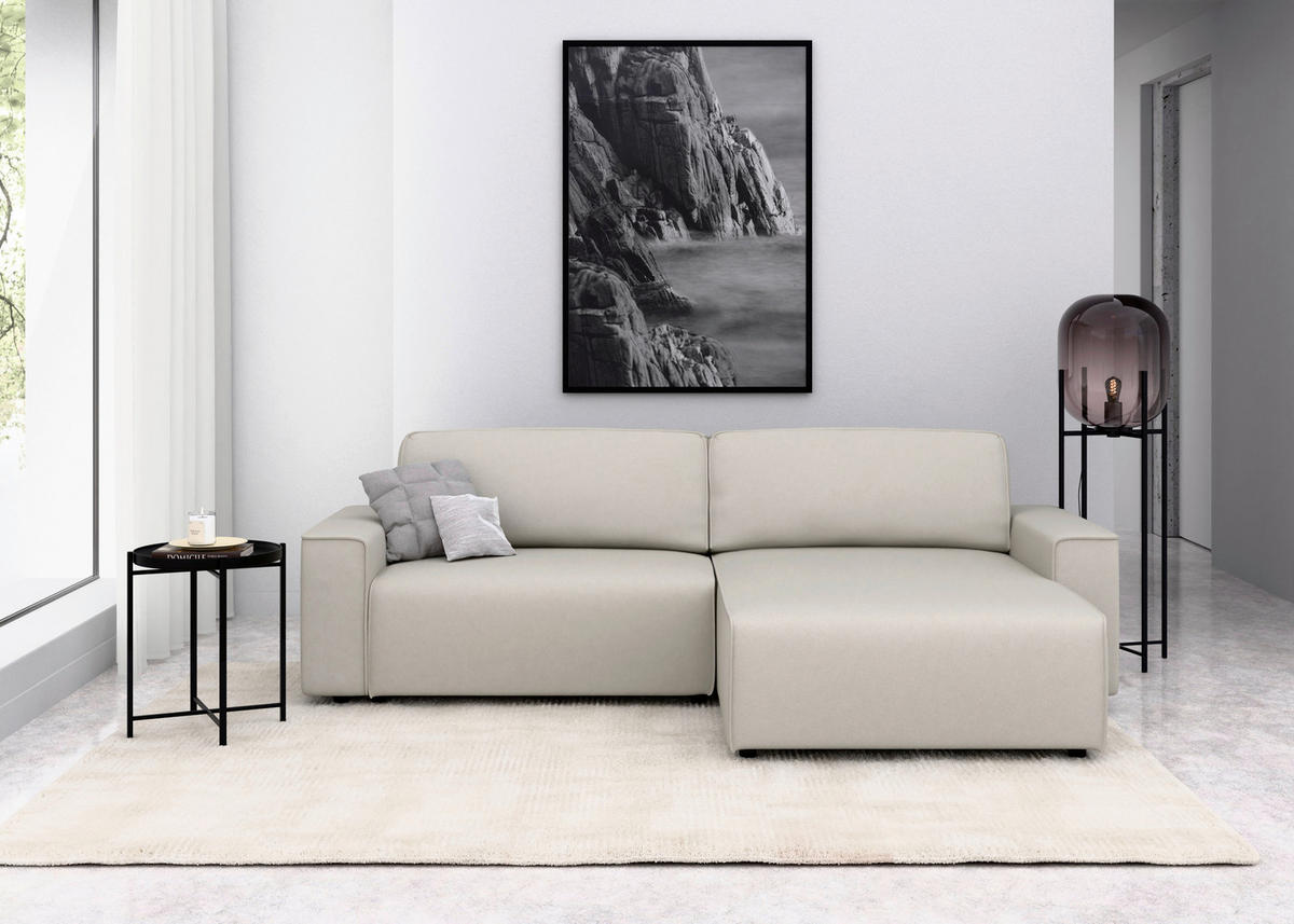 ECKSOFA in Struktur Sandfarben  - Sandfarben/Schwarz, Modern, Kunststoff/Textil (265/164cm) - Trendmanufaktur