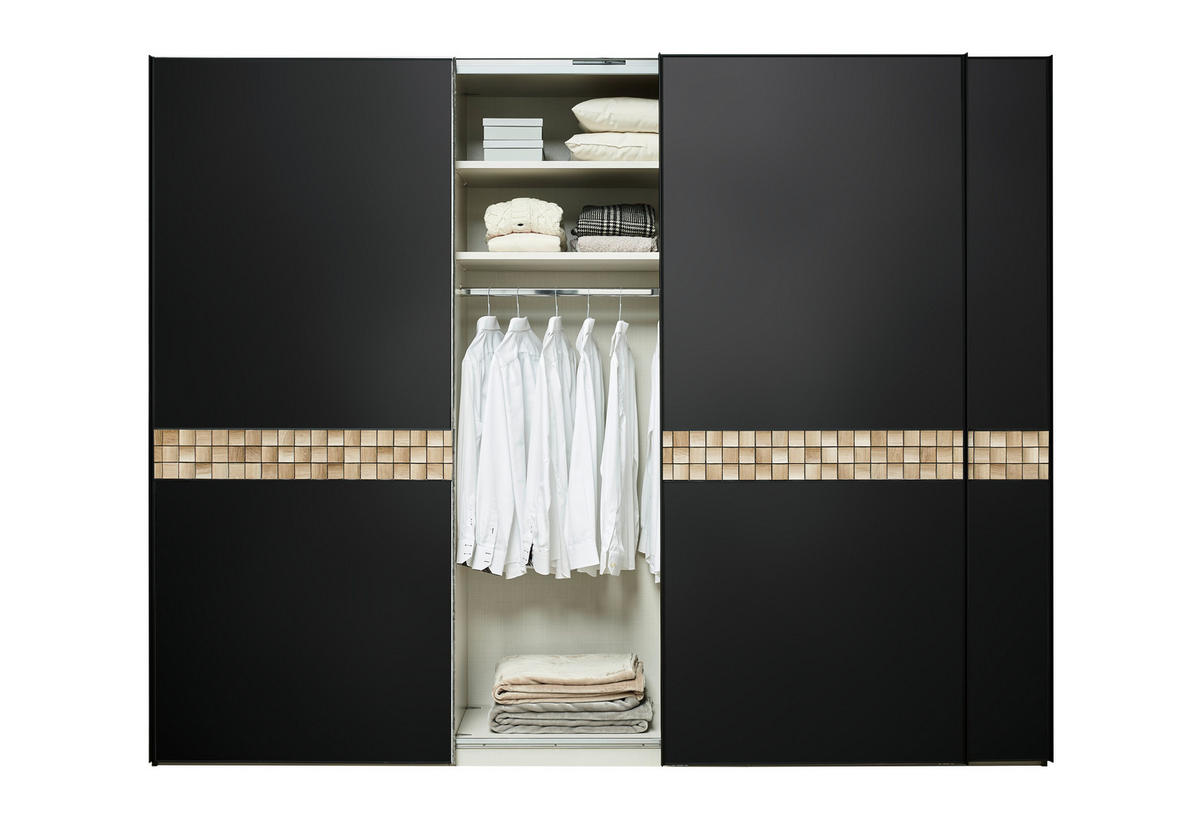 SCHWEBETÜRENSCHRANK 298/240/68 cm 3-türig Anthrazit, Schwarz, Eichefarben  - Eichefarben/Anthrazit, Design, Glas/Holz (298/240/68cm) - Dieter Knoll