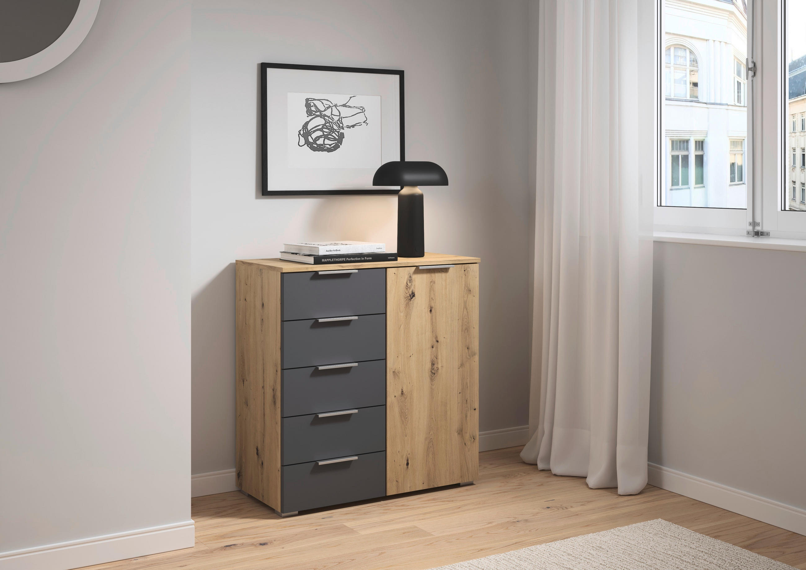 KOMMODE  in 80/84/40 cm  - Dunkelgrau/Silberfarben, MODERN, Holzwerkstoff/Metall (80/84/40cm) - Rauch Möbel