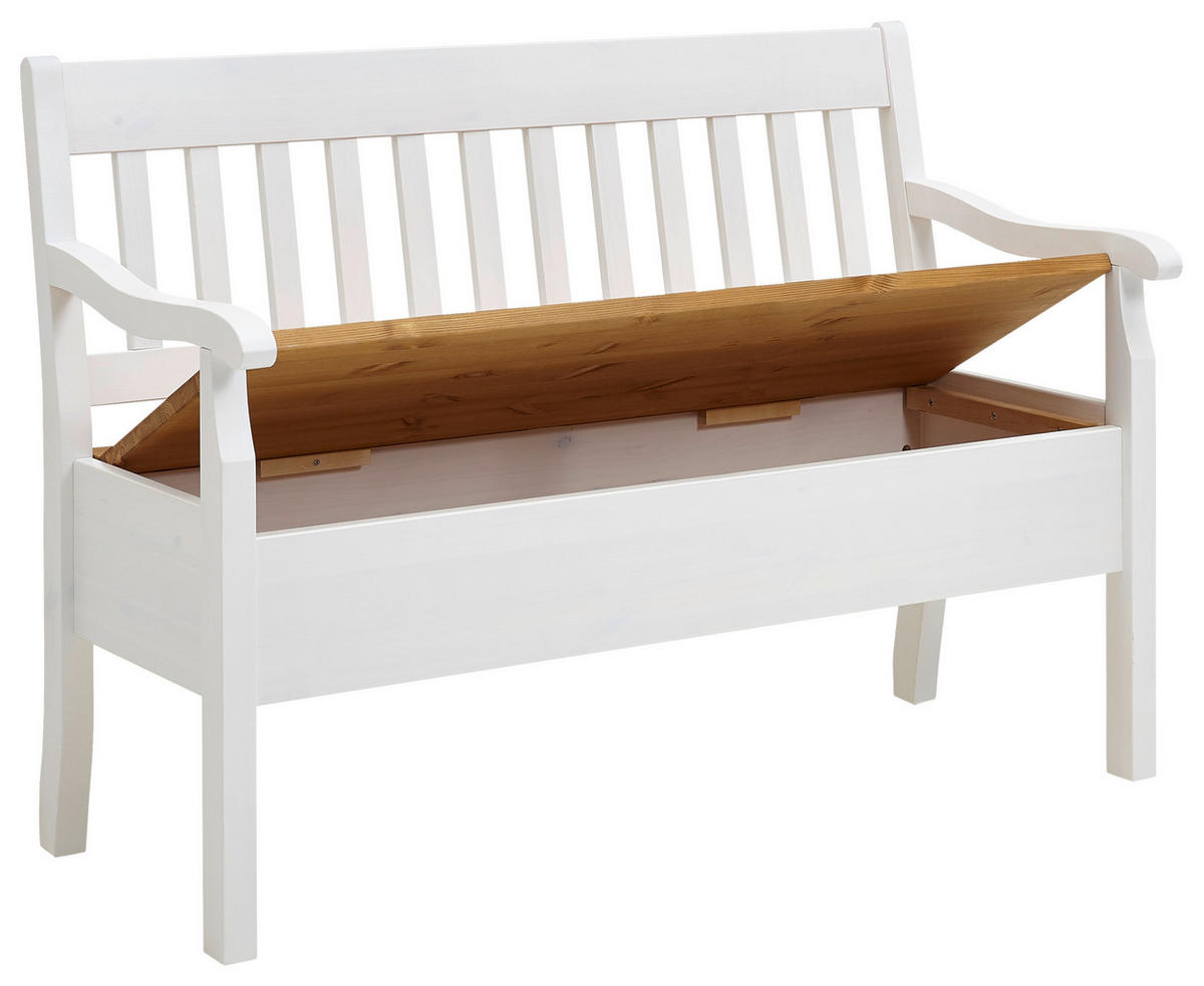 SITZBANK 130/93/58 cm Laugenfarbig, Weiß Kiefer massiv  - Laugenfarbig/Weiß, ROMANTIK / LANDHAUS, Holz (130/93/58cm) - Boxxx