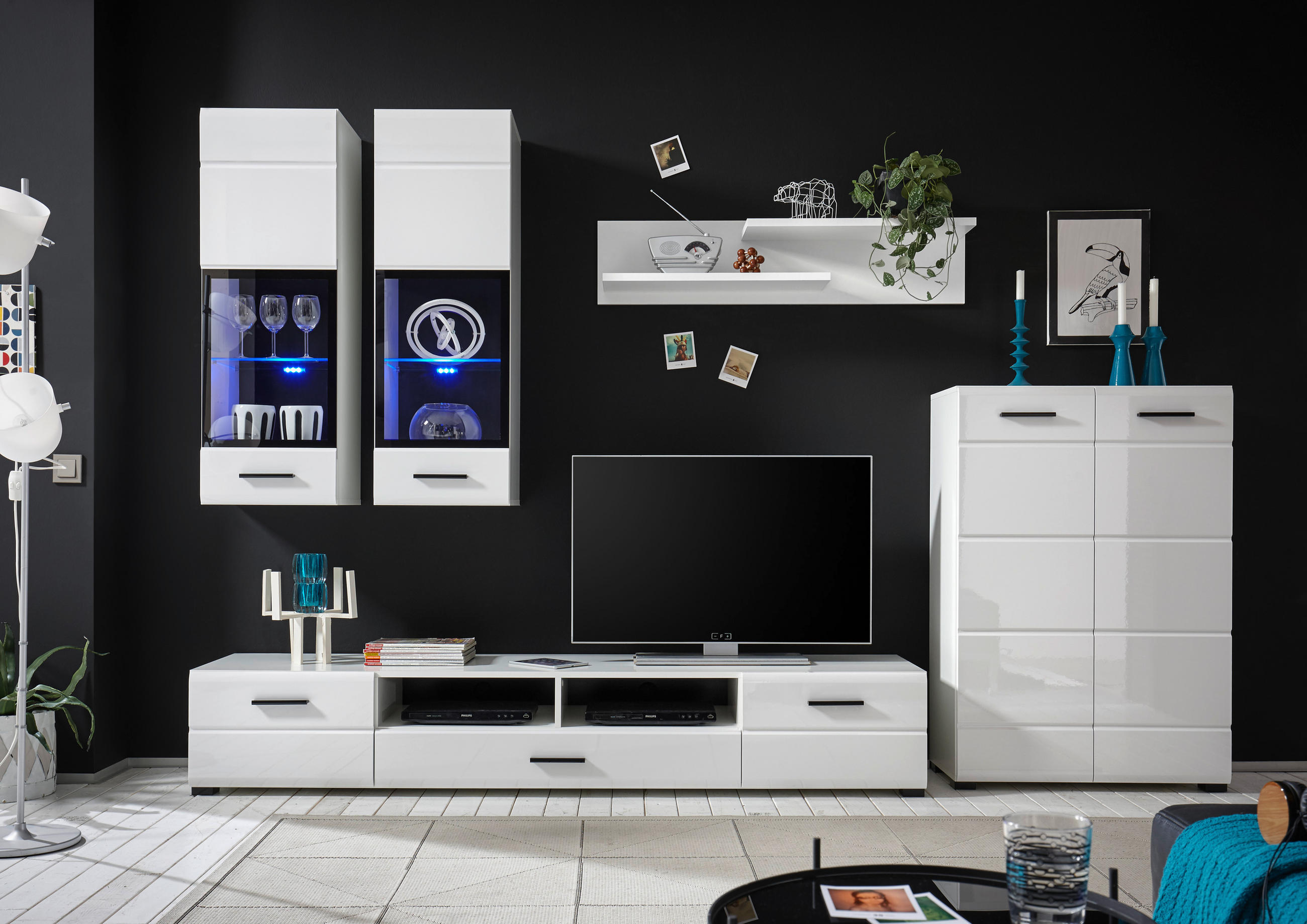 REGAL ZA DNEVNI BORAVAK bijela - bijela/antracit, Moderno, staklo/drvni materijal (285/190/40cm) - Xora