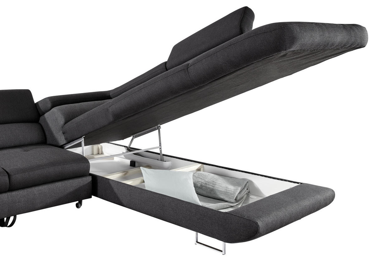 ECKSOFA in Webstoff Schwarz, Dunkelgrau  280/235 cm  - Dunkelgrau/Schwarz, Design, Textil/Metall (280/235cm) - Hom`in