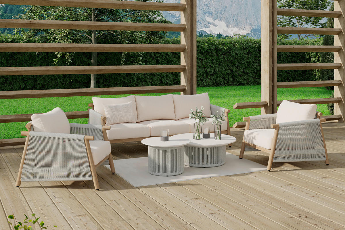 KERTI BÚTORSZETT 5 részes  - Pezsgő/fehér, Design, textil/fém - Amatio