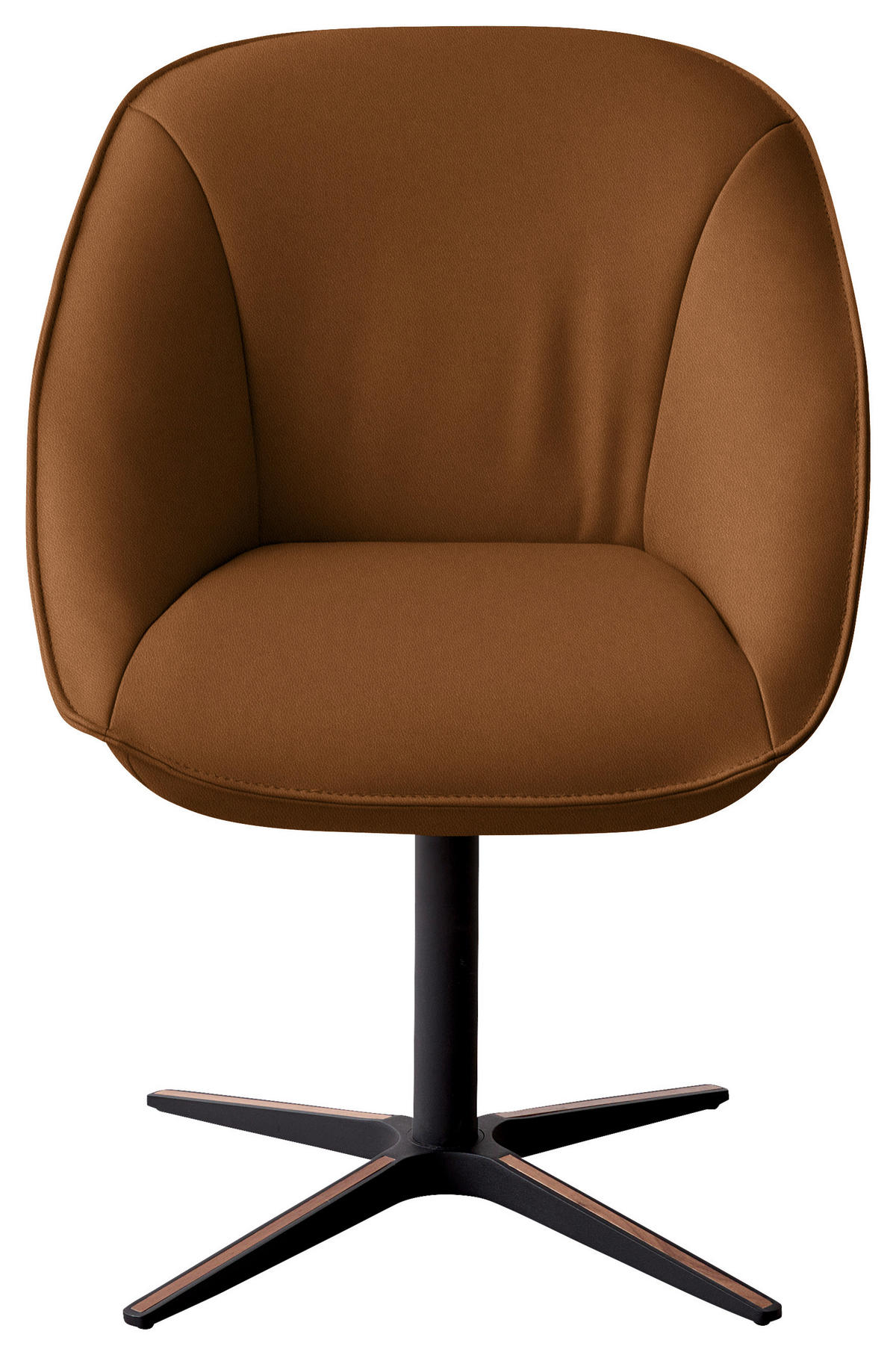 ARMLEHNSTUHL  Beinauswahl, Lederauswahl, Stoffauswahl, inklusive Armlehnen, automatische Rückholfunktion, gepolsterte Armlehnen, Sitzfläche 320° drehbar  Echtleder  - Schwarz/Braun, Design, Leder/Holz (63/88/70cm) - Koinor