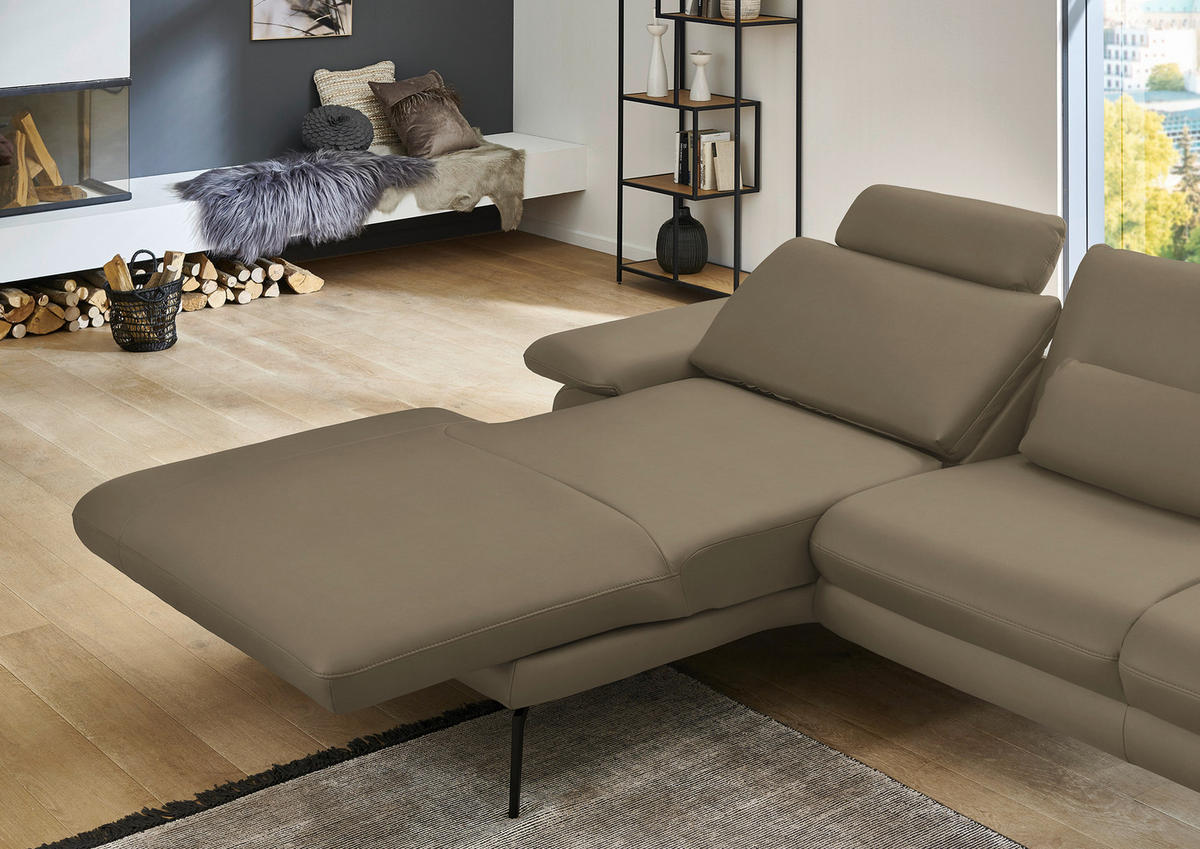 ECKSOFA in Echtleder Beige  - Beige/Schwarz, Design, Leder/Metall (180/310cm) - Dieter Knoll