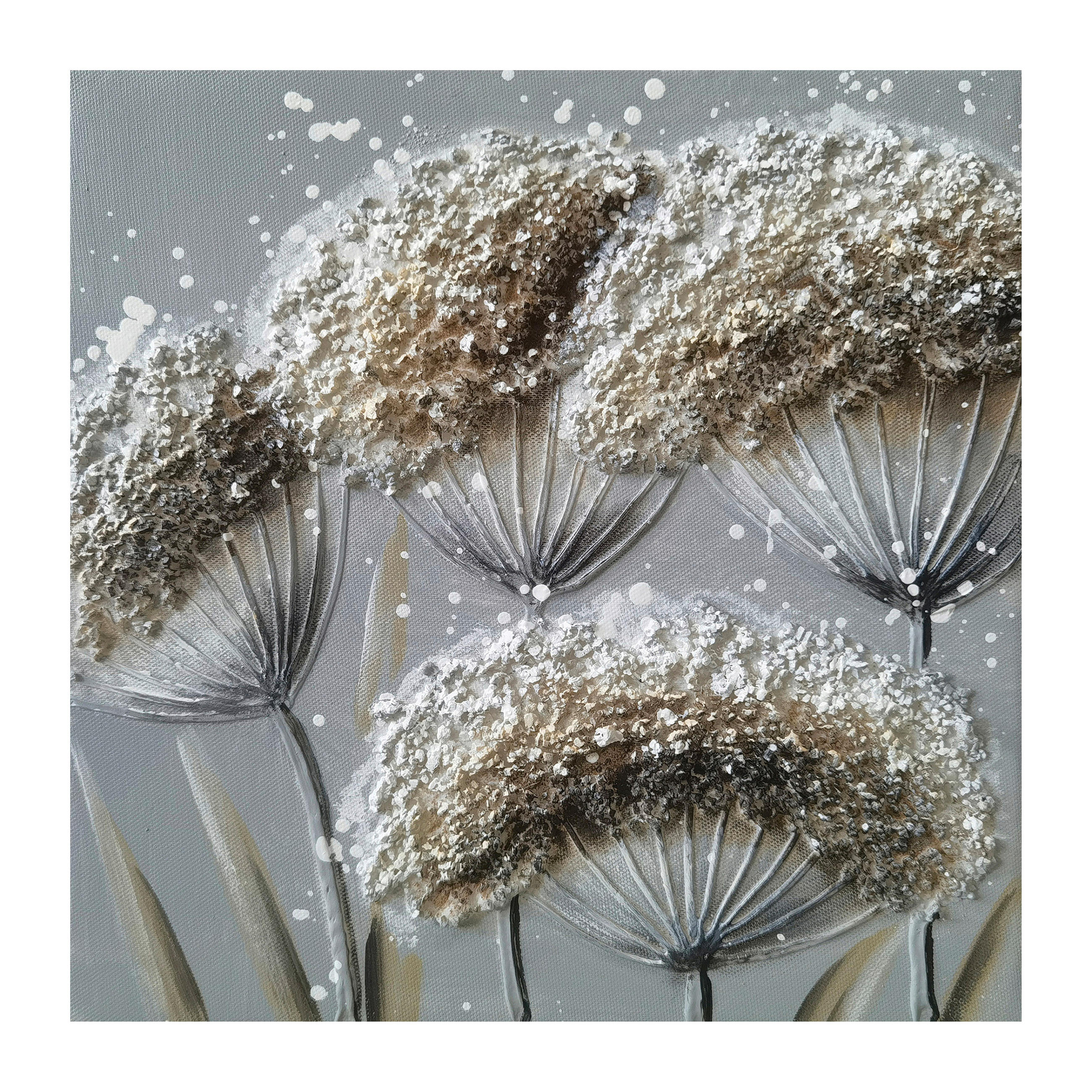 OLJEMÅLNING blommor brun, grå, vit 30/30 cm  - vit/brun, Design, trä/textil (30/30cm) - Monee