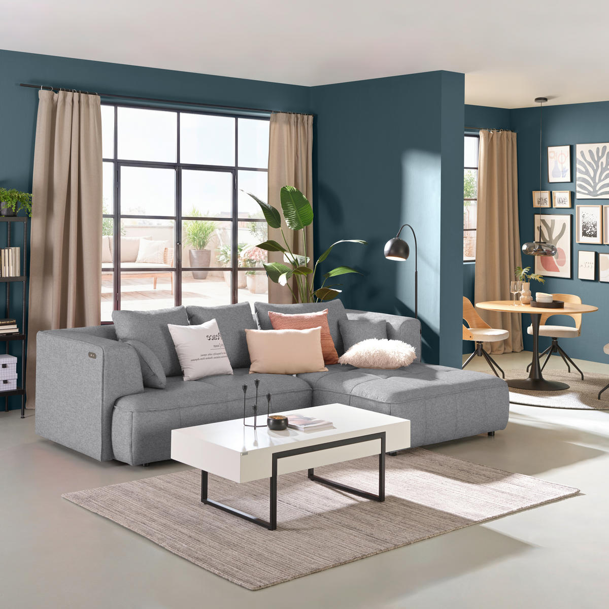 ECKSOFA Webstoff Hellgrau  - Hellgrau/Schwarz, Design, Kunststoff/Textil (288/188cm) - Welnova