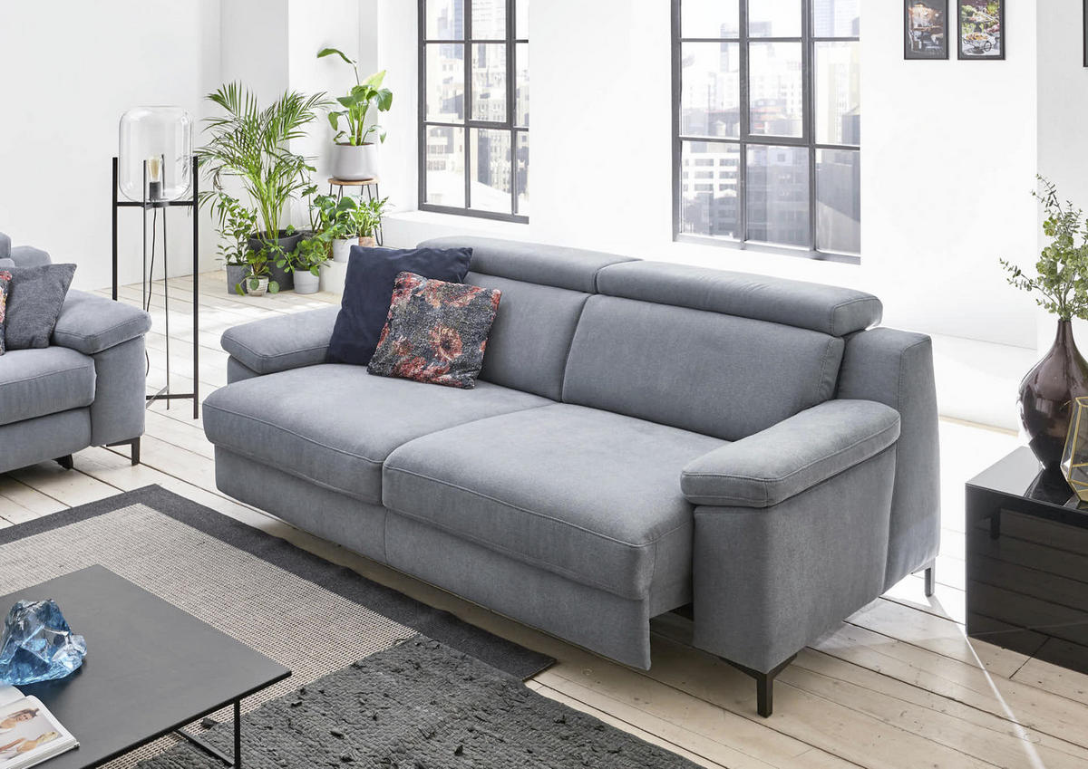2,5-SITZER in Chenille Pastellblau  - Pastellblau/Schwarz, Design, Textil/Metall (188/104/104cm) - Valdera