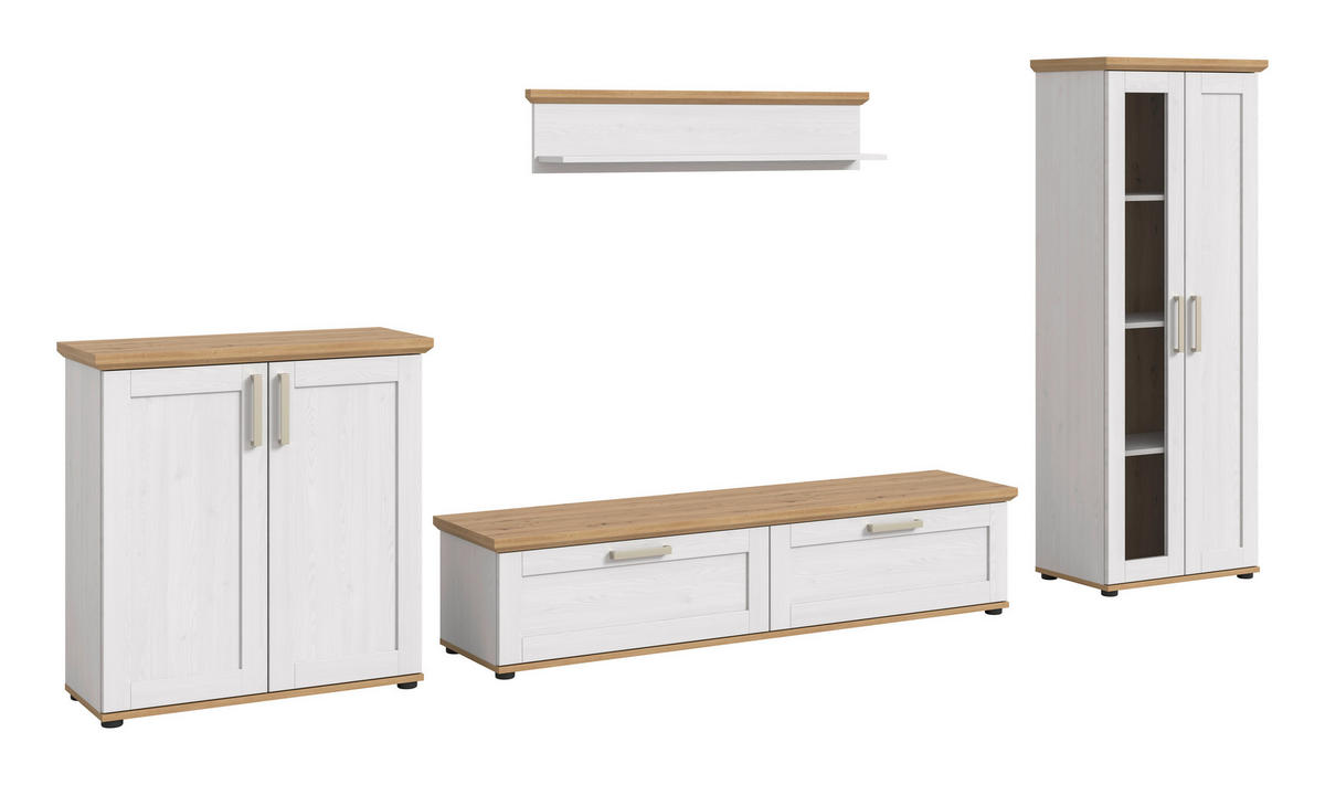 WOHNWAND 4-teilig  in Lärchefarben, Eiche Artisan  336/161/40 cm  - Silberfarben/Lärchefarben, Design, Holzwerkstoff/Kunststoff (336/161/40cm) - Livetastic