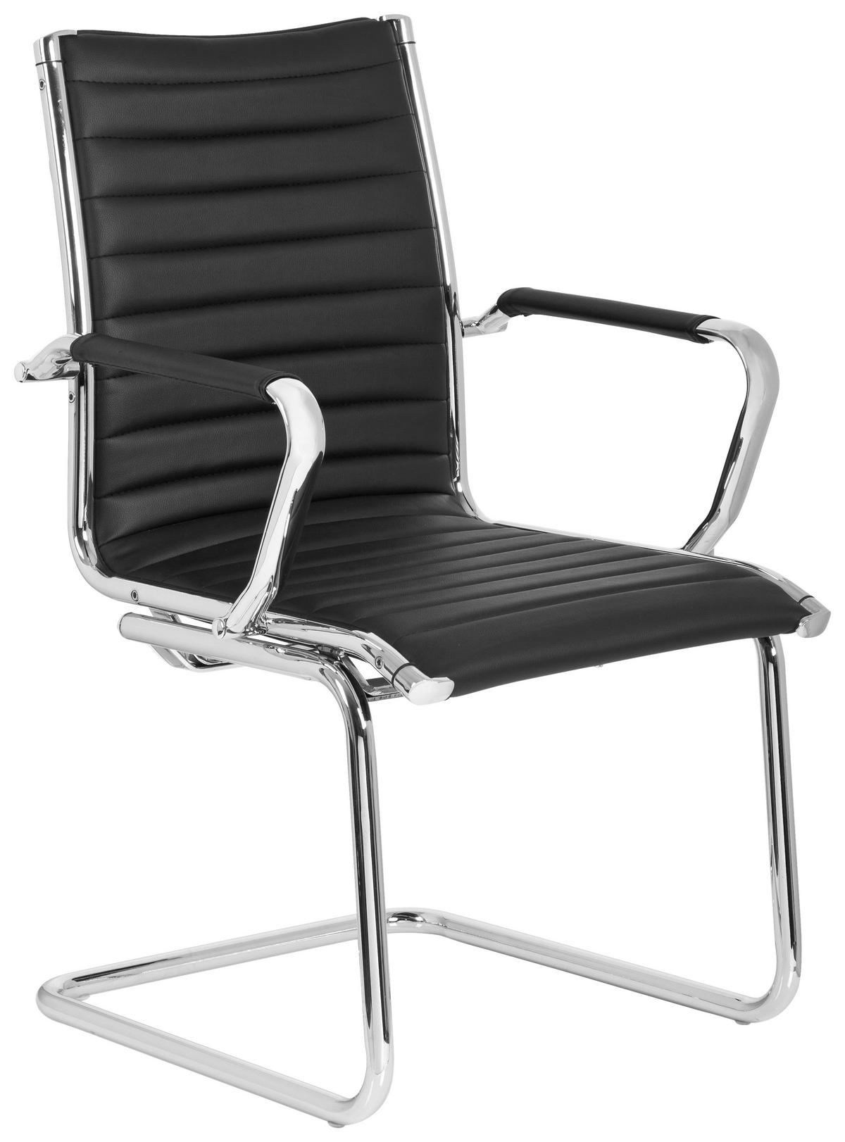 BESUCHERSTUHL  in Lederlook Schwarz  - Silberfarben/Schwarz, Basics, Textil/Metall (54/90/50cm) - MID.YOU