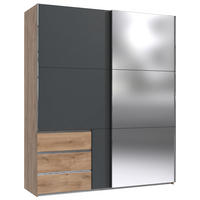 SCHWEBETÜRENSCHRANK Graphitfarben, Eichefarben  - Chromfarben/Plankeneiche, Modern, Holzwerkstoff (200/236/65cm) - MID.YOU