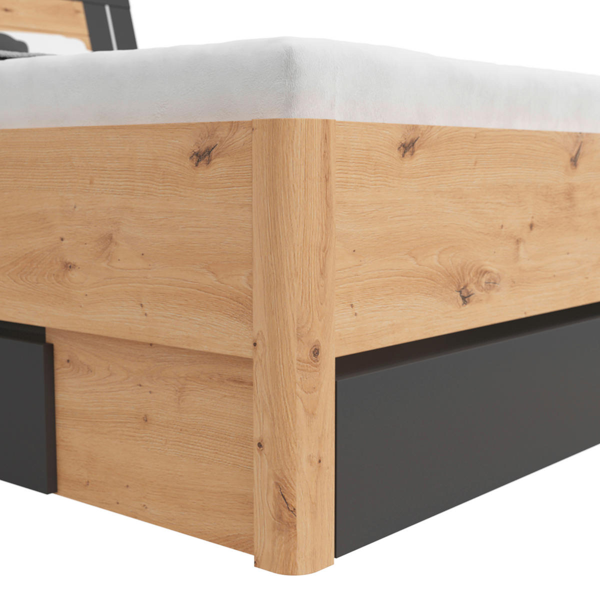 STAURAUMBETT 160/200 cm  in Graphitfarben, Eiche Artisan  - Graphitfarben/Eiche Artisan, KONVENTIONELL, Holzwerkstoff (160/200cm)