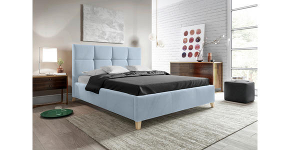 POLSTERBETT Bettkasten, Lattenrost 160/220 cm in Hellblau - Buchefarben/Hellblau, KONVENTIONELL, Holz/Textil (160/220cm) - Carryhome