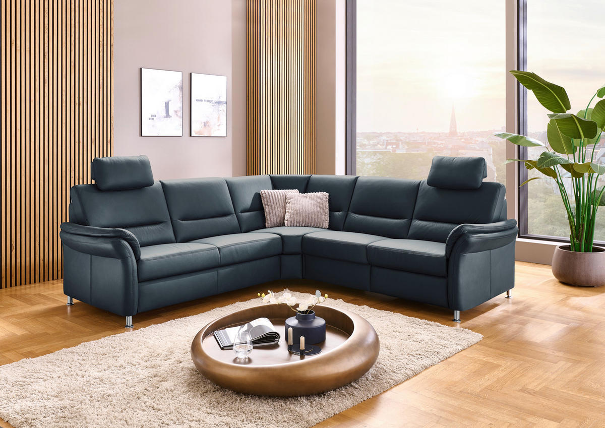 ECKSOFA Beldomo Premium Blaugrau Echtleder  - Blaugrau/Alufarben, KONVENTIONELL, Leder/Metall (262/262cm) - Beldomo Premium