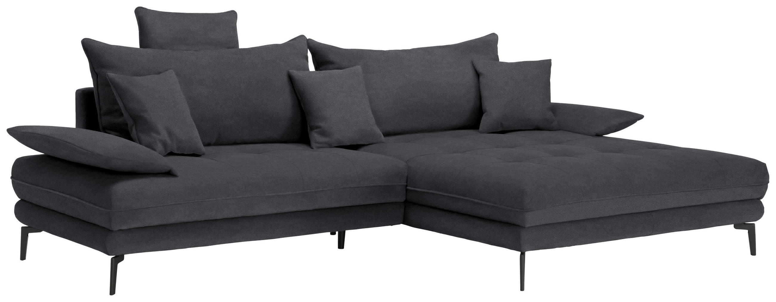ECKSOFA PRATO Anthrazit Flachgewebe  - Anthrazit/Schwarz, MODERN, Textil/Metall (292/176cm) - MID.YOU