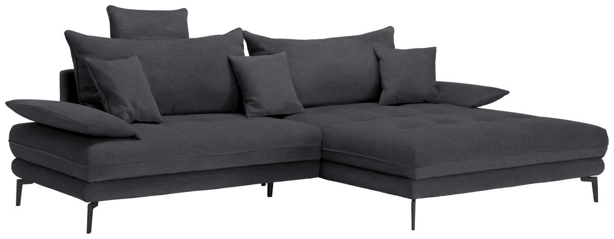 ECKSOFA PRATO Anthrazit Flachgewebe  - Anthrazit/Schwarz, MODERN, Textil/Metall (292/176cm) - MID.YOU
