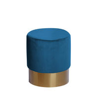 HOCKER Samt Kiefer Blau  - Blau/Goldfarben, Basics, Holz/Textil (35/42cm) - Kayoom