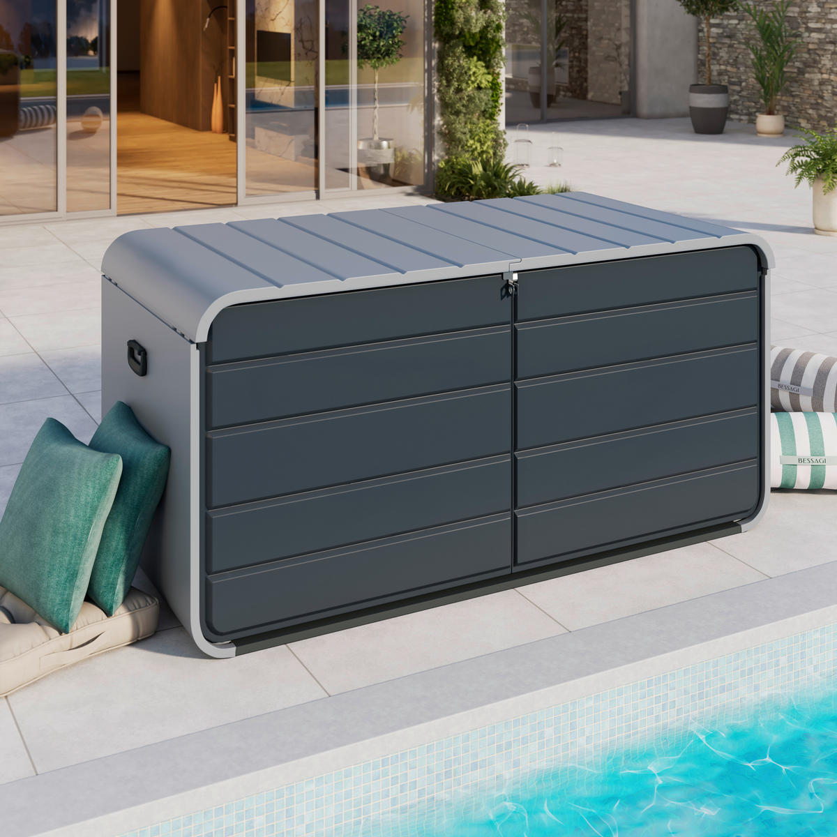 KISSENBOX 173/86/82 cm  - Anthrazit/Hellgrau, Design, Kunststoff/Metall (173/86/82cm) - Ambia Garden