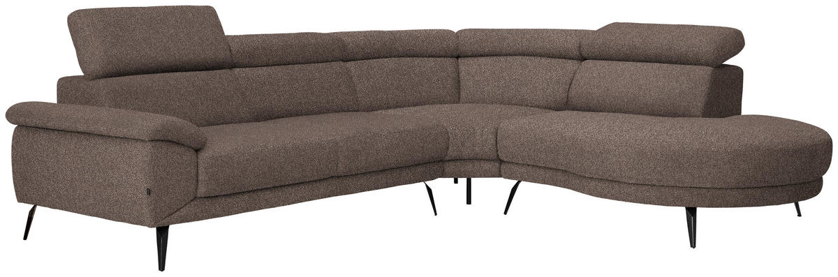 ECKSOFA in Velours Braun  299/264 cm  - Schwarz/Braun, Design, Textil/Metall (299/264cm) - Novel