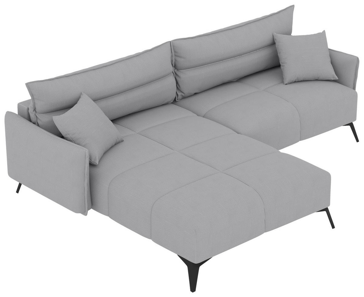ECKSOFA in Cord Hellgrau  180/253 cm  - Hellgrau/Schwarz, KONVENTIONELL, Textil/Metall (180/253cm) - Carryhome