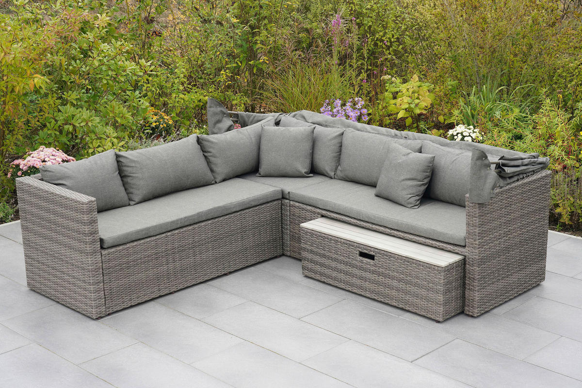 LOUNGEGARNITUR 12-teilig   250/150/168 cm Akazie Stahl  - Hellgrau/Grau, KONVENTIONELL, Holz/Kunststoff (250/150/168cm) - Gardenson