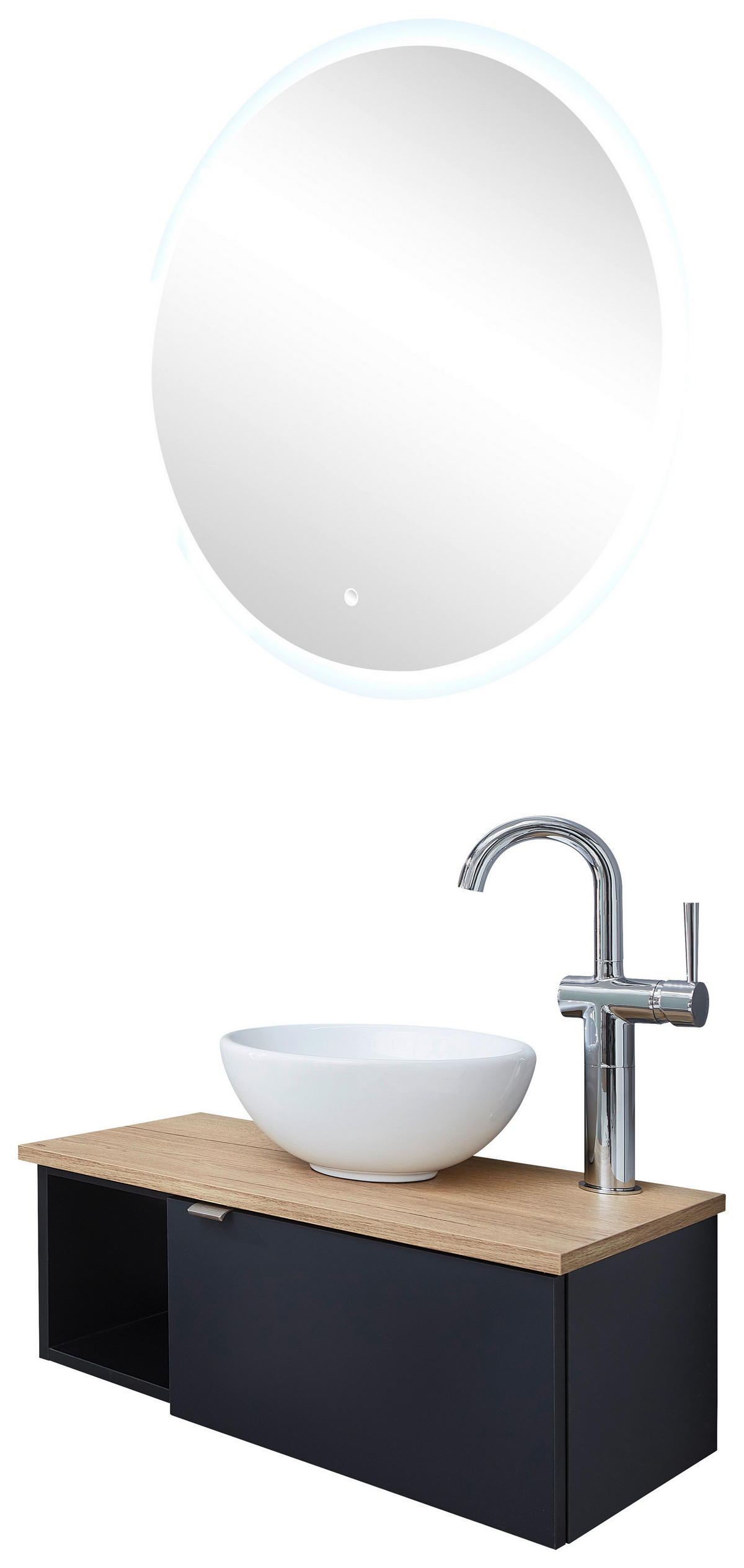 FÜRDŐSZOBA - fekete/tölgyfa, Modern, faalapú anyag/kerámia (70cm) - Sadena