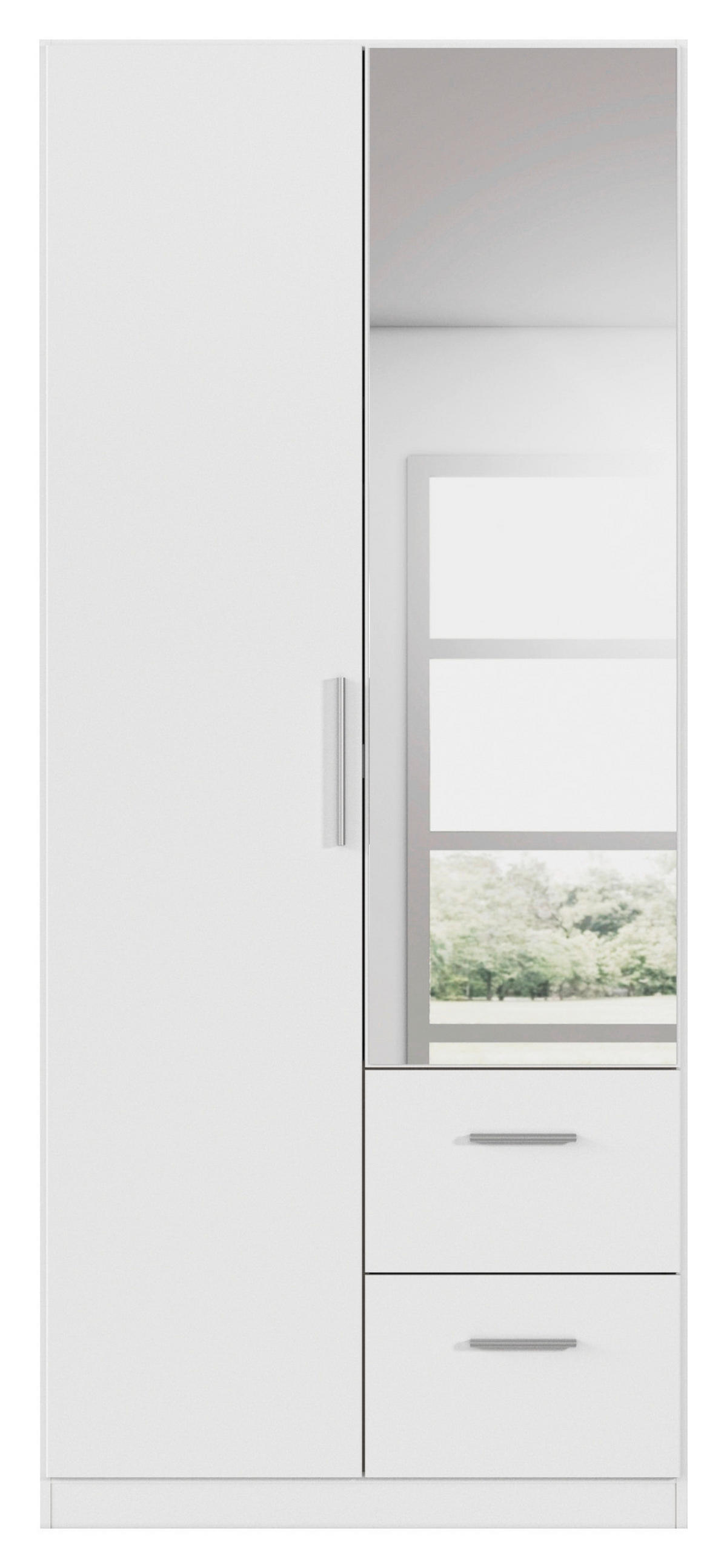 DREHTÜRENSCHRANK 91/210/54 cm,  in Weiß, 2-türig  - Alufarben/Weiß, KONVENTIONELL, Glas/Holzwerkstoff (91/210/54cm) - home24