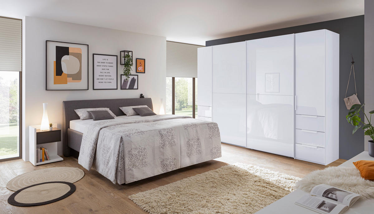 POLSTERBETT 180/200 cm,  in Grau, Matratze, gepolstertes Kopfteil, Lattenrost, Bettkasten, Tagesdecke, H2 + H2 = mittel  - Schlammfarben/Weiß, Design, Holzwerkstoff/Textil (180/200cm) - RUF Betten