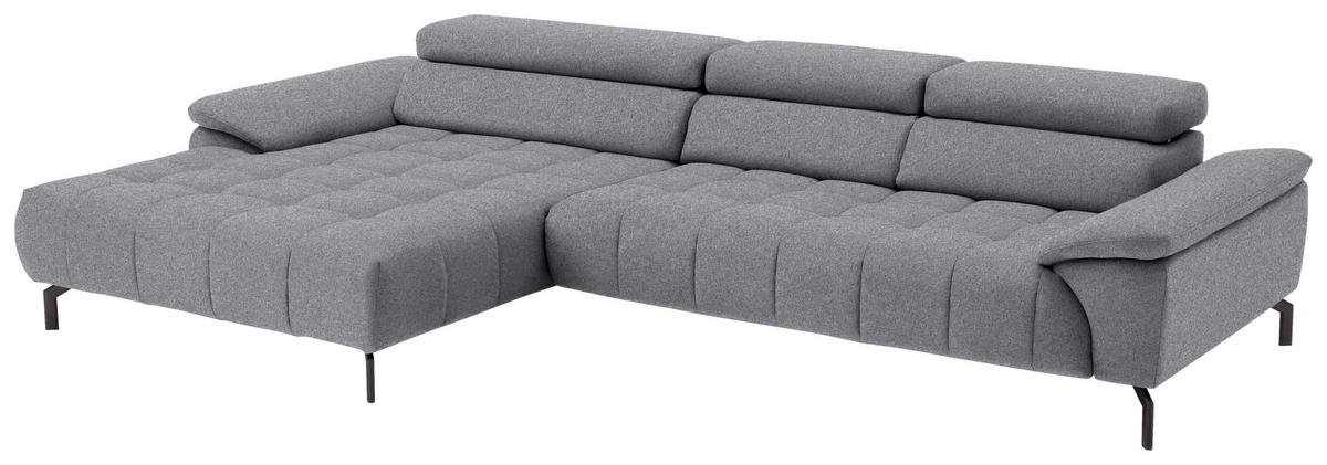 ECKSOFA in Webstoff Grau  - Schwarz/Grau, Design, Textil/Metall (190/329cm) - Beldomo Style
