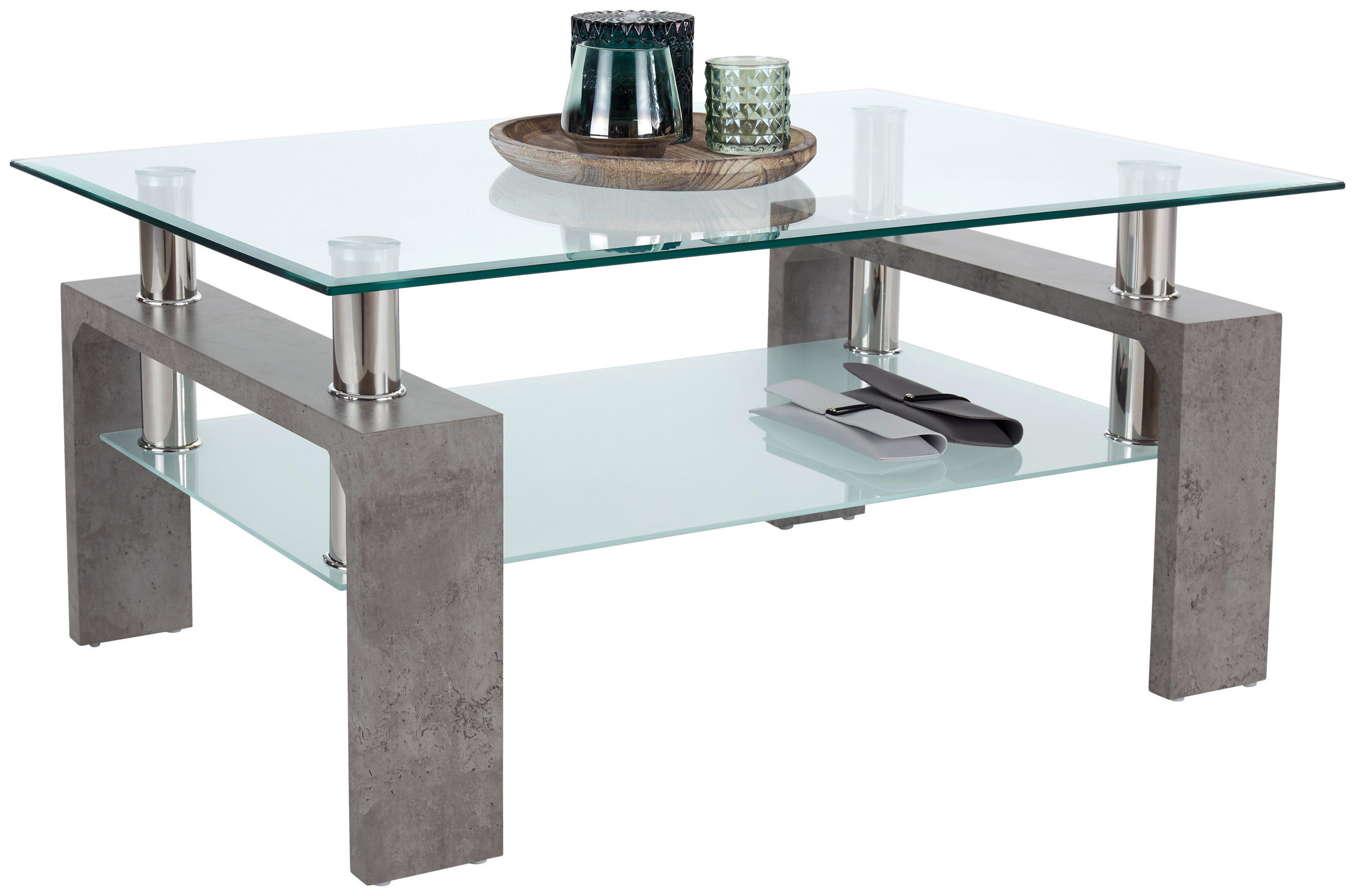 Couchtisch Glas Mit Ablagefach Silvia Betonoptik/weiß