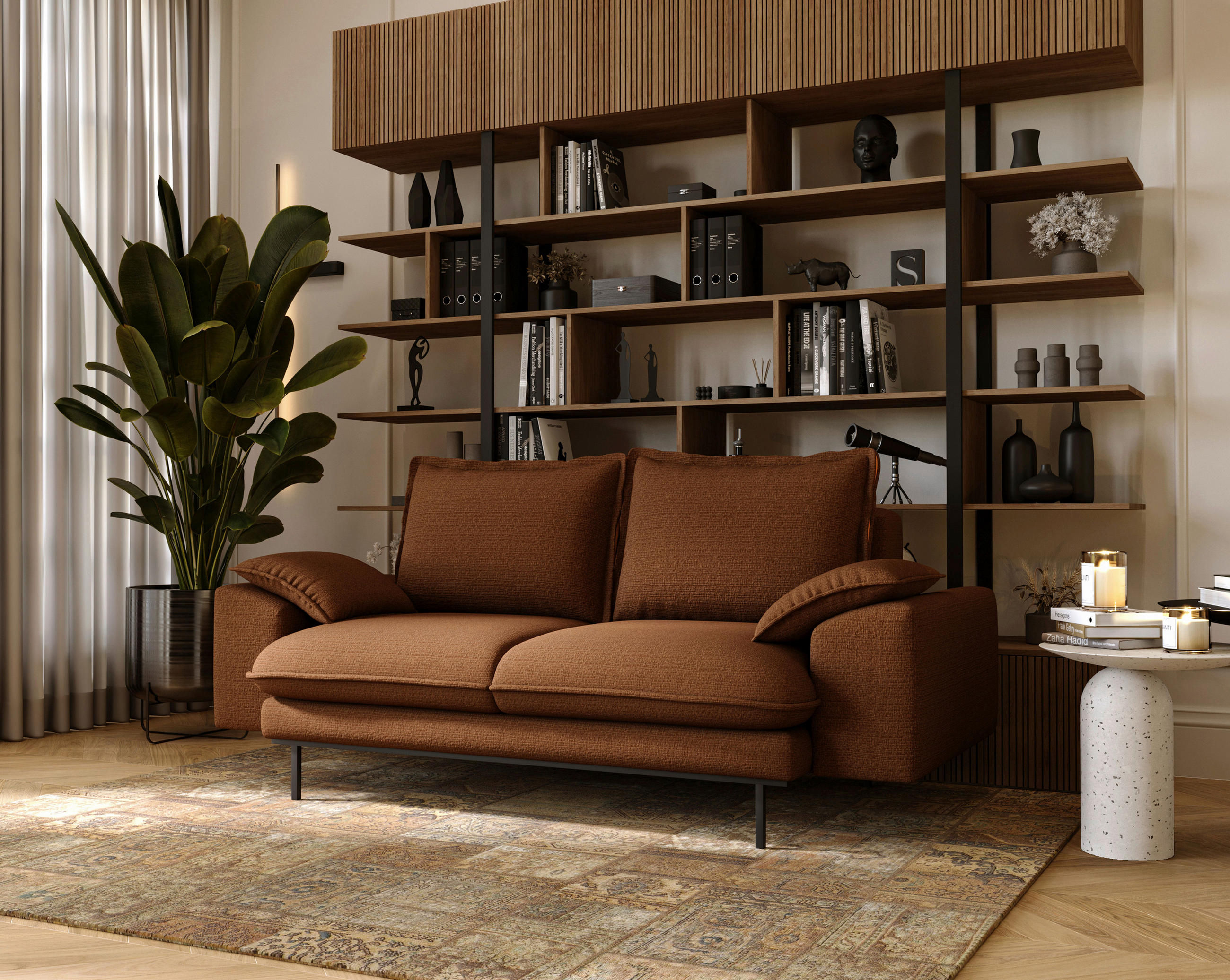 2-SITZER-SOFA Struktur Rostfarben  - Rostfarben/Schwarz, Design, Textil/Metall (195/92/97cm) - Livetastic