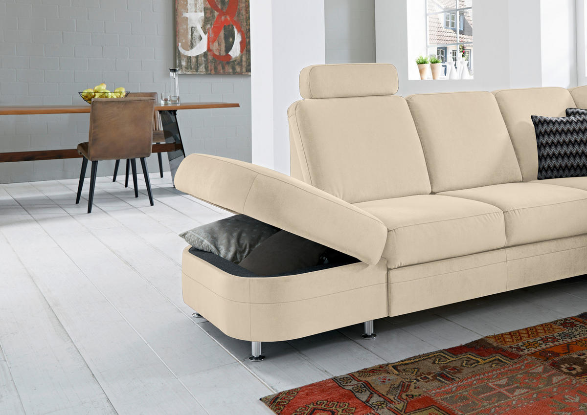 ECKSOFA in Flachgewebe Sandfarben  287/269 cm  - Sandfarben/Alufarben, KONVENTIONELL, Textil/Metall (287/269cm) - Beldomo System