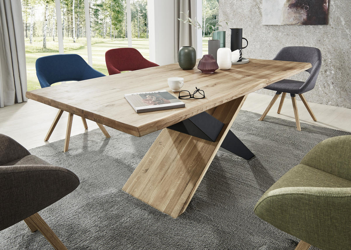 ESSTISCH in Holz, Metall 200/100/77 cm  - Eichefarben/Schwarz, Design, Holz/Metall (200/100/77cm) - Valnatura